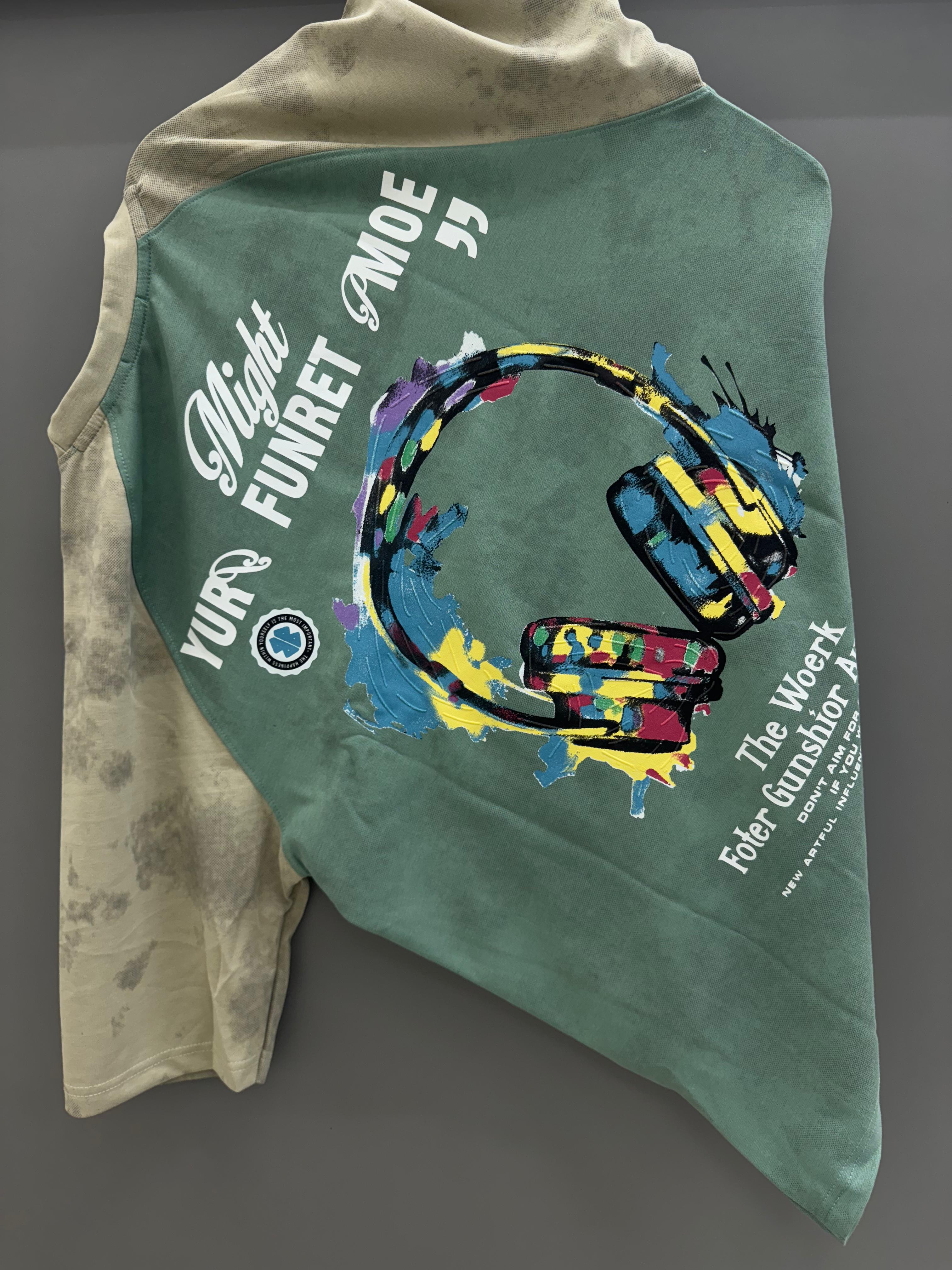 Drop Sholder green yellow back Print