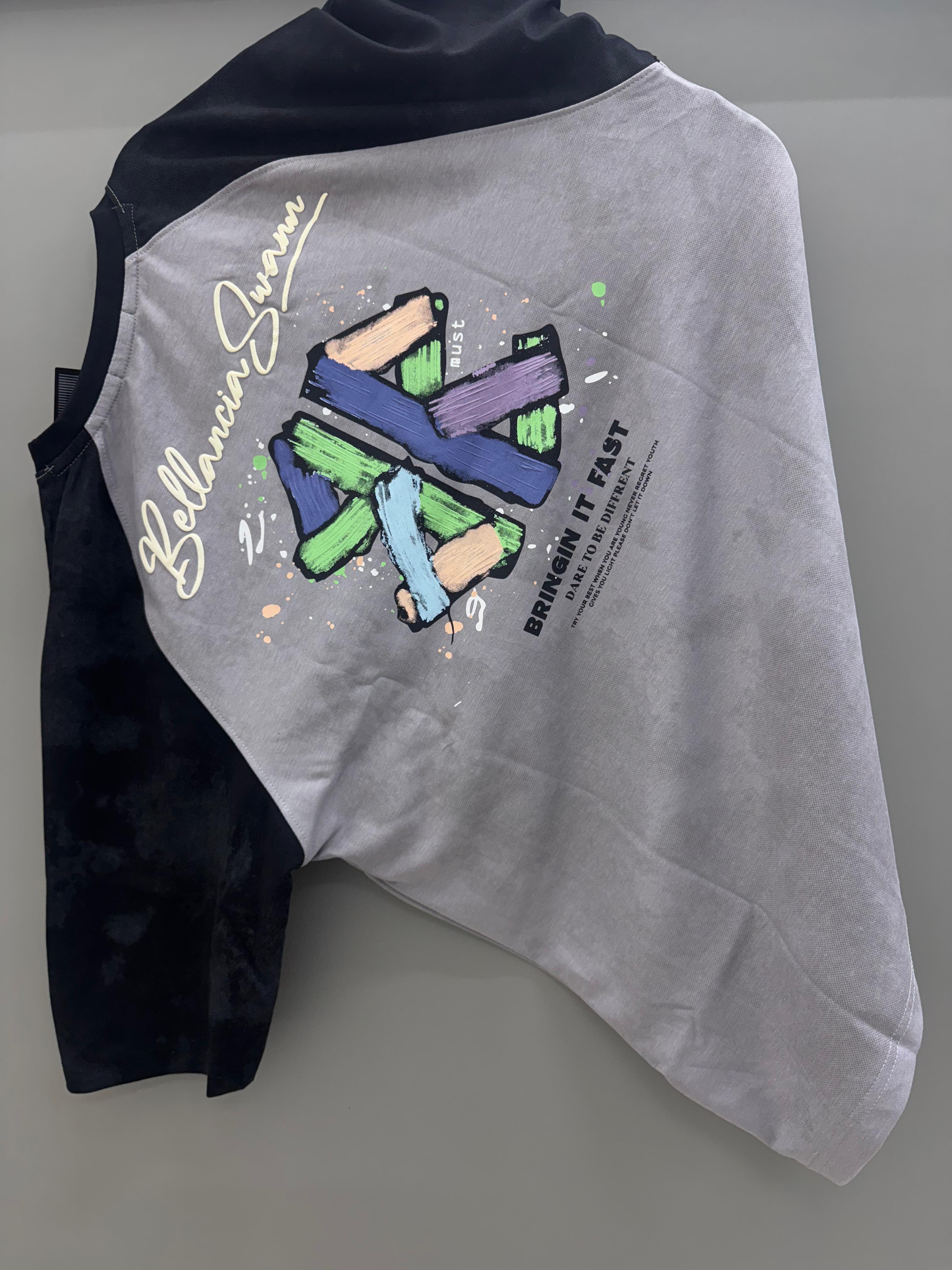 Drop Sholder grey black back Print