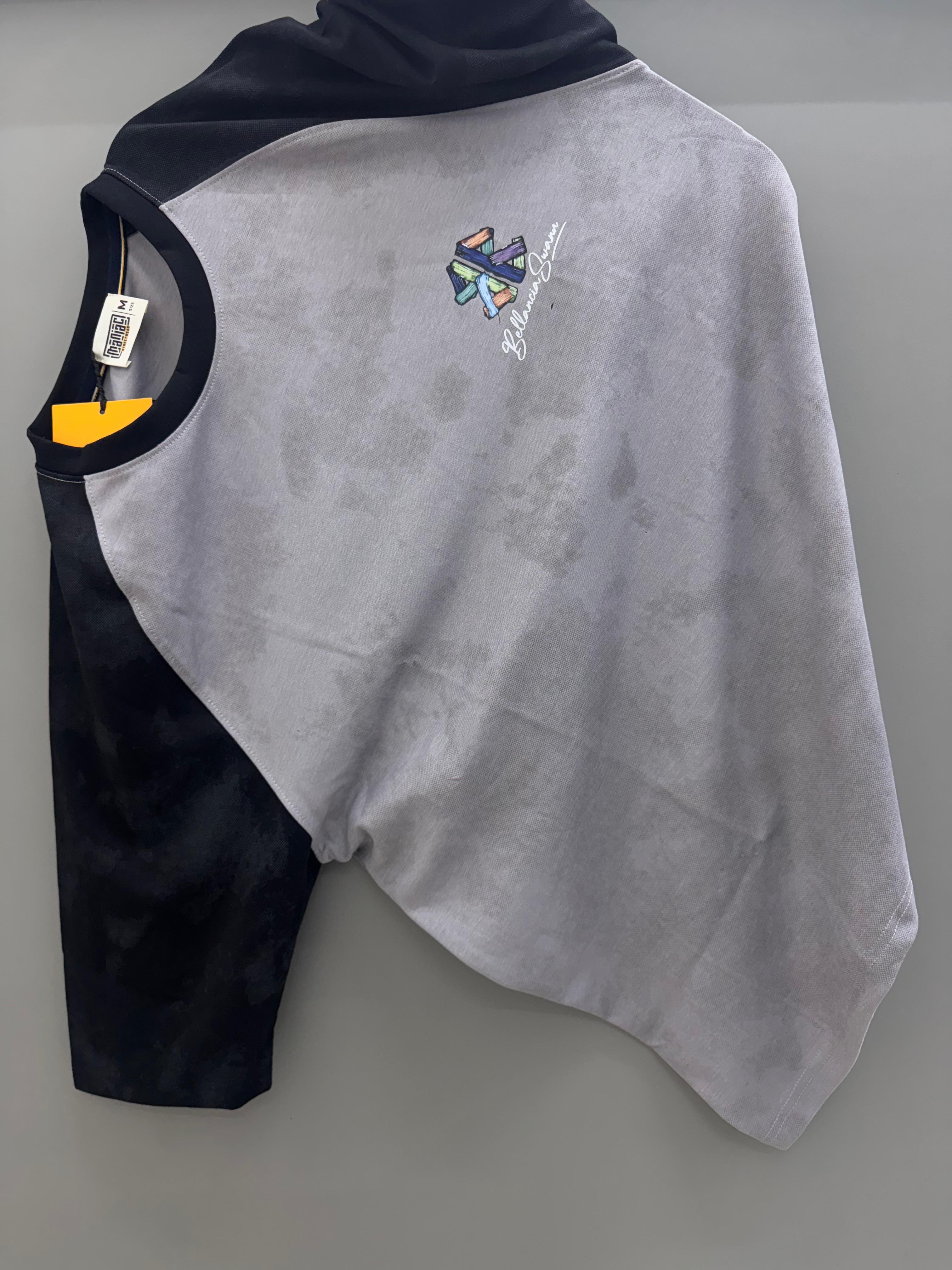 Drop Sholder grey black back Print