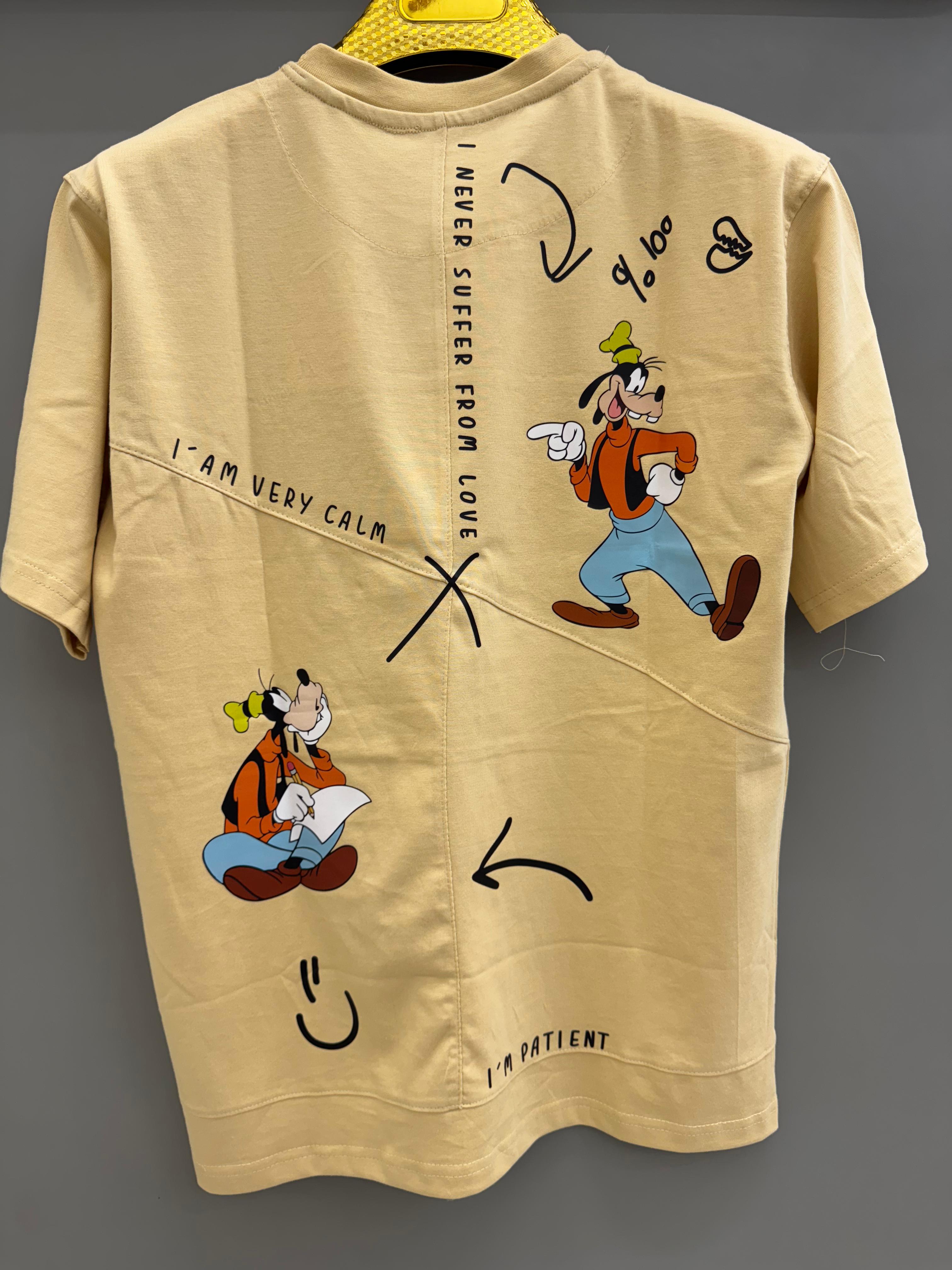 Round Neck cream print T-shirts
