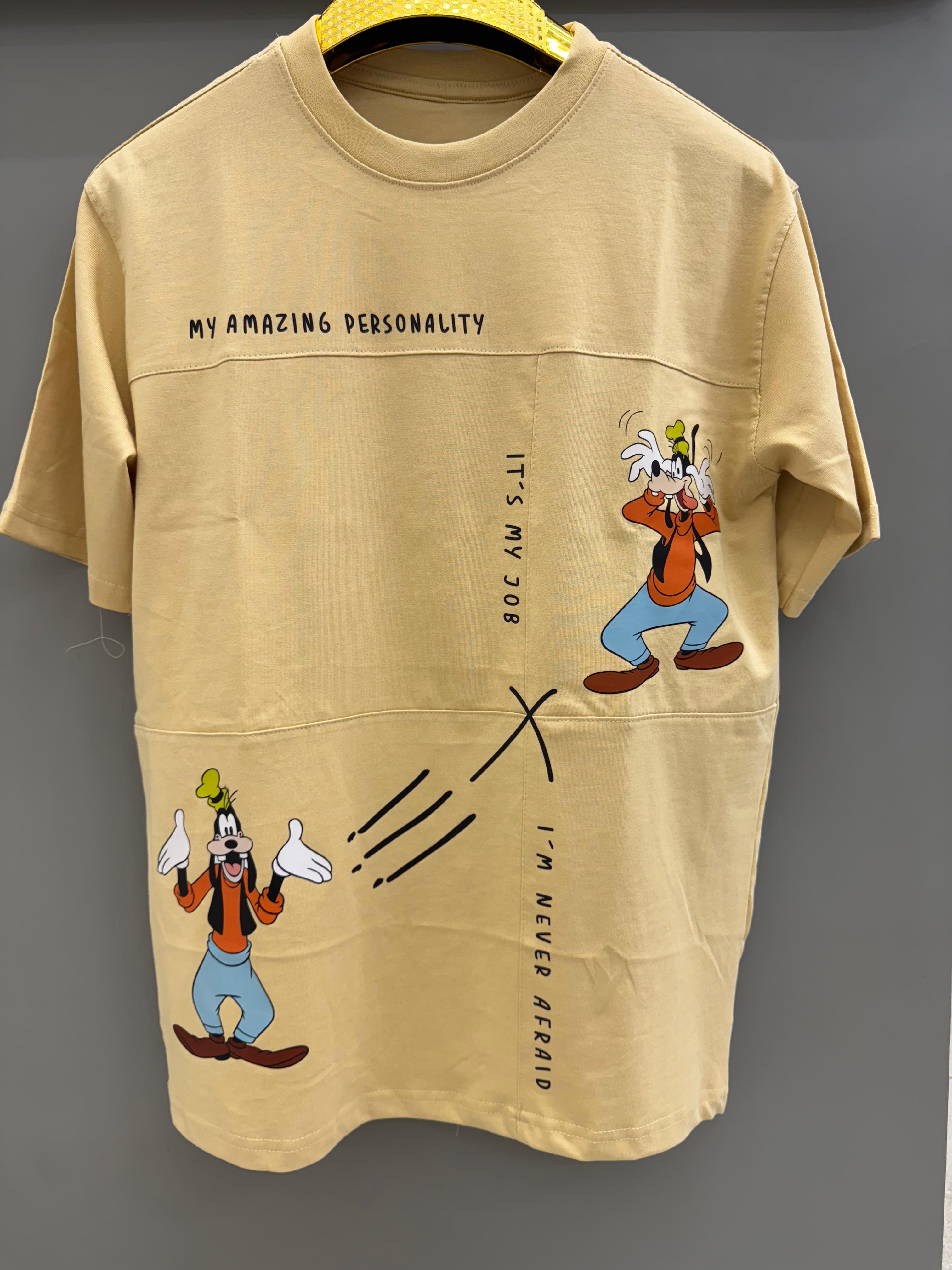 Round Neck cream print T-shirts