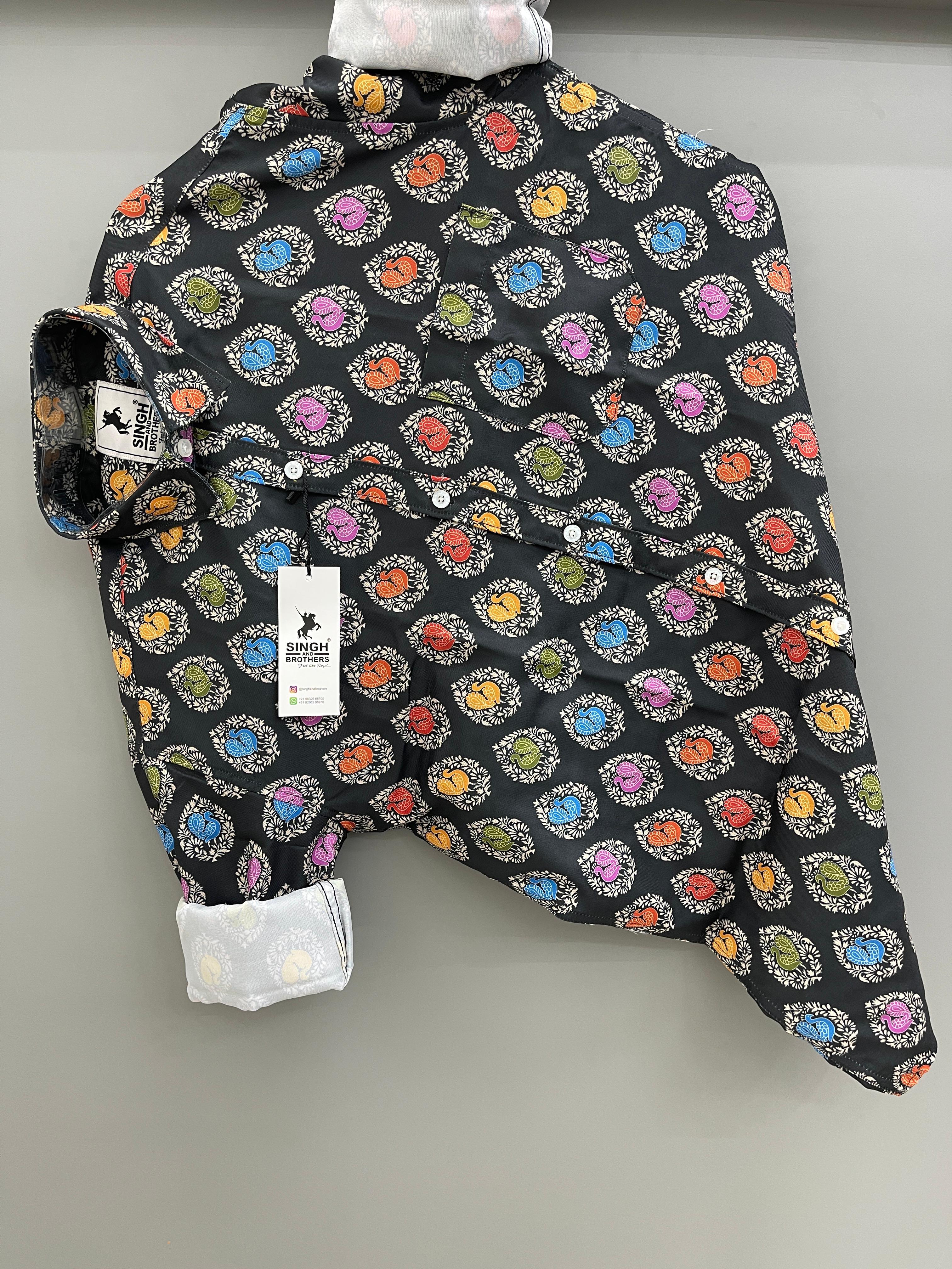 peacock on black printed