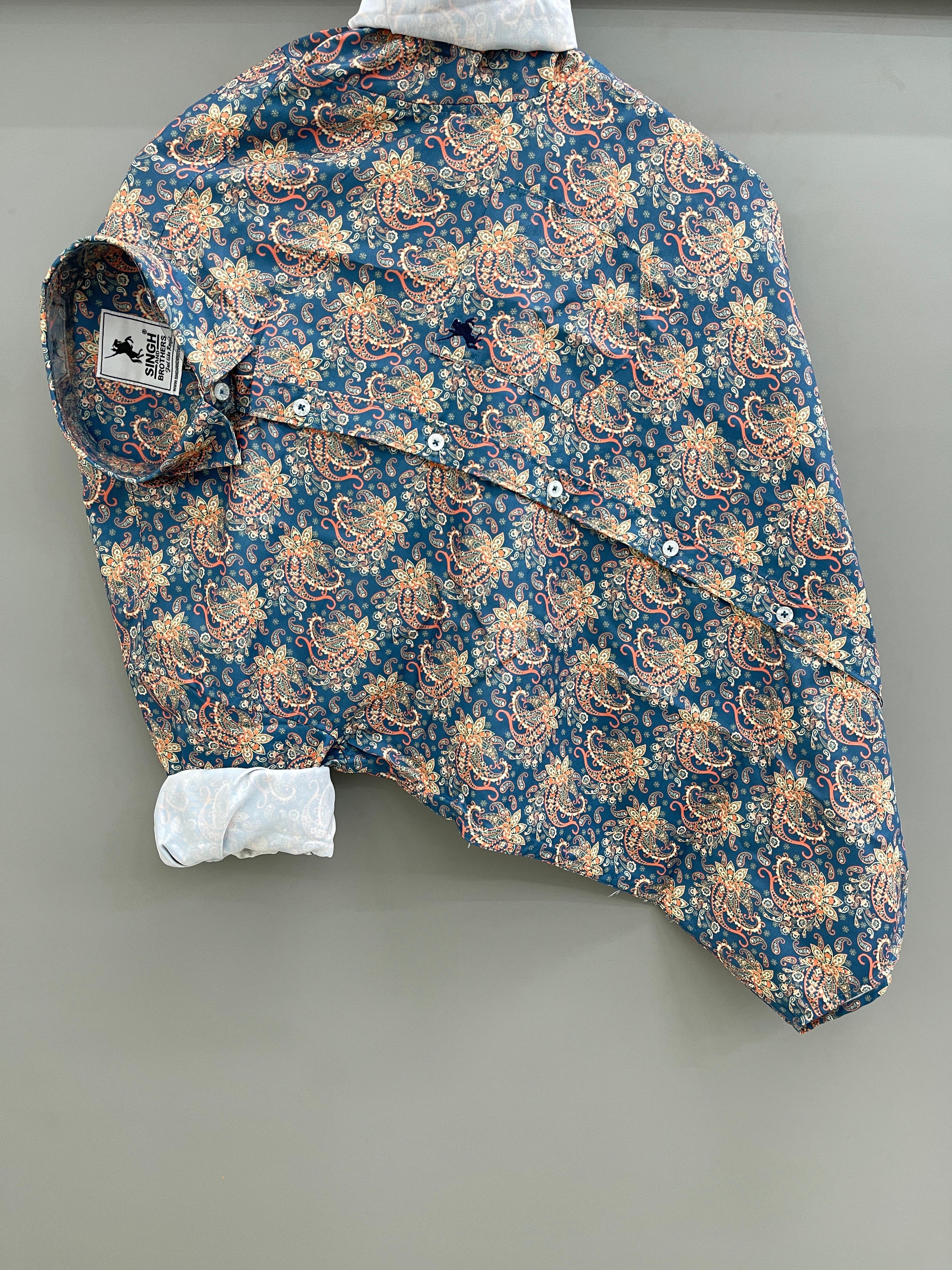 blue cream printed