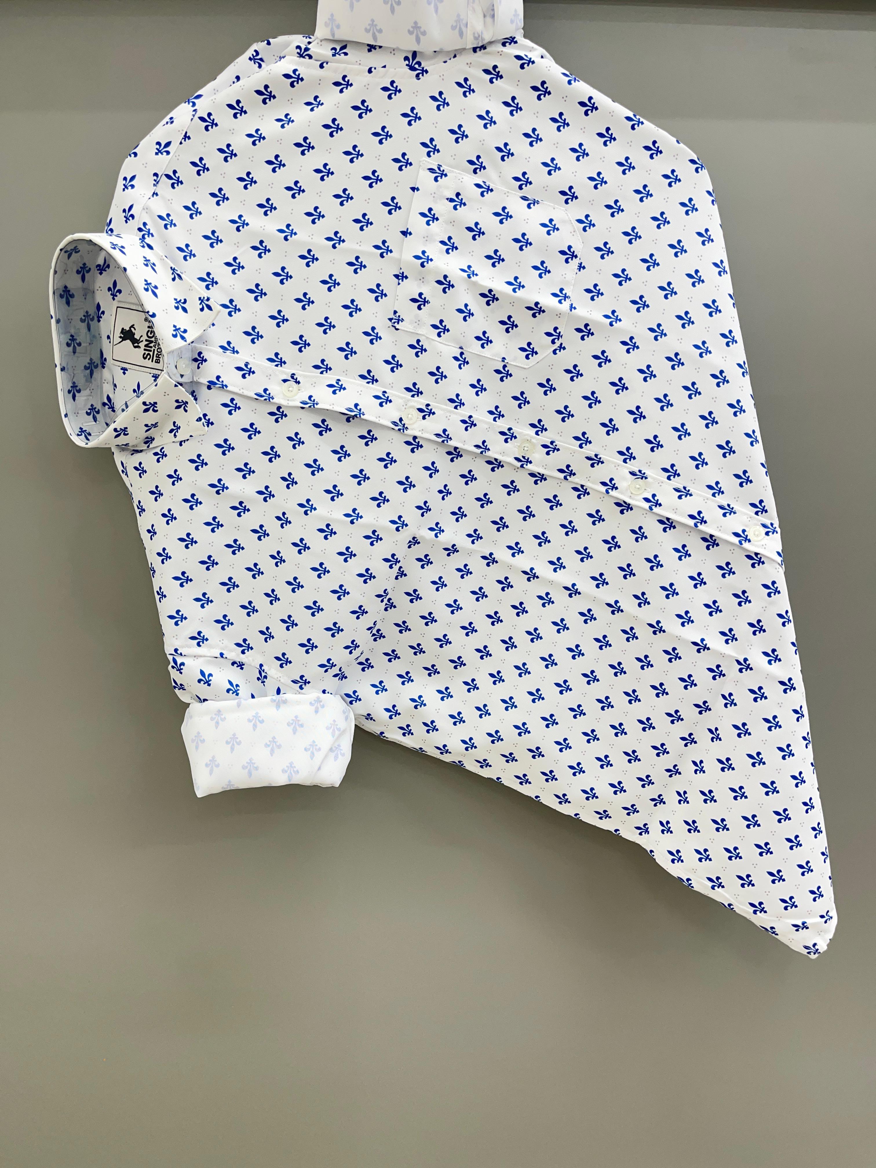 white blue printed