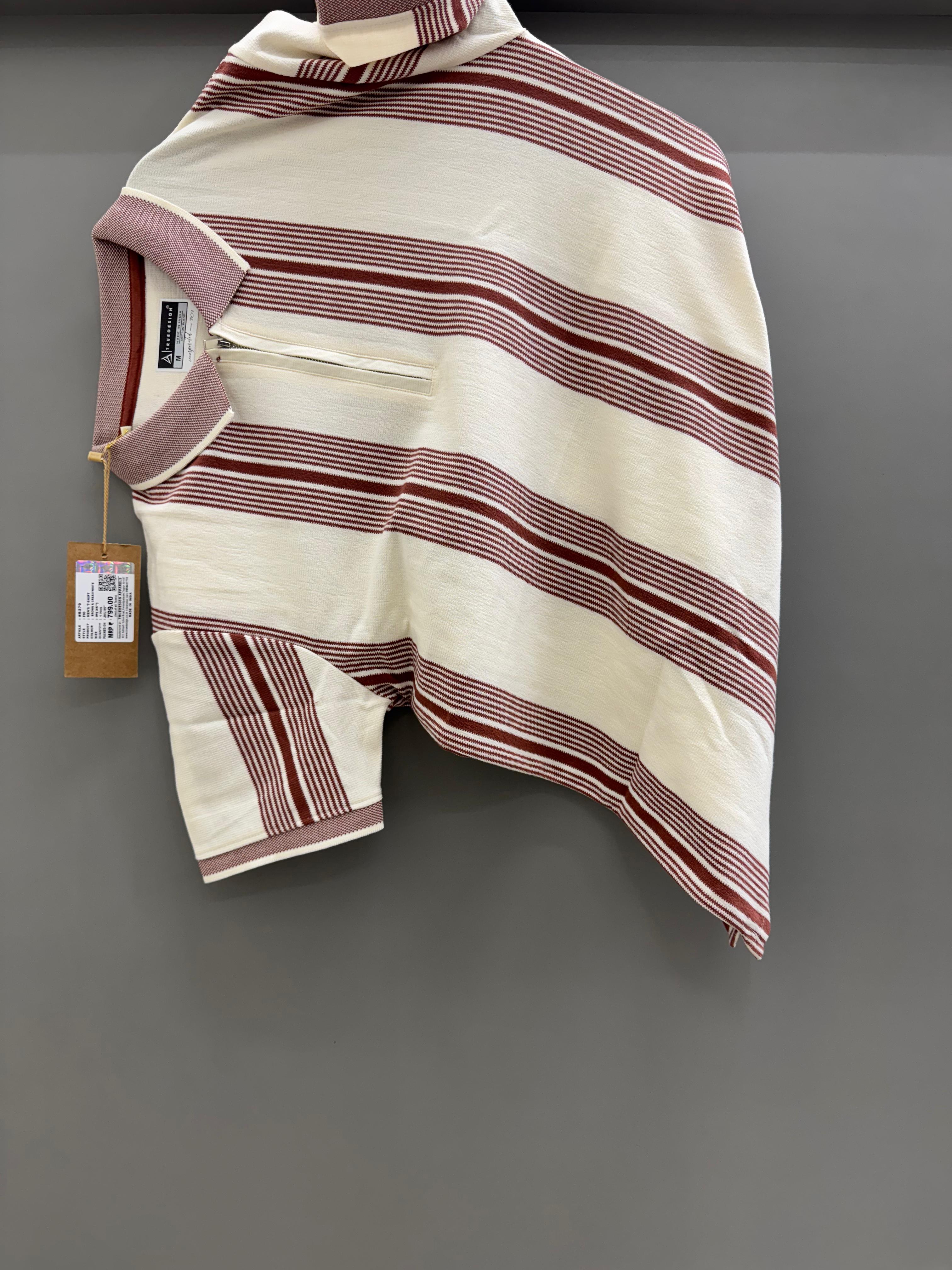 cream maroon strip collar T-shirts