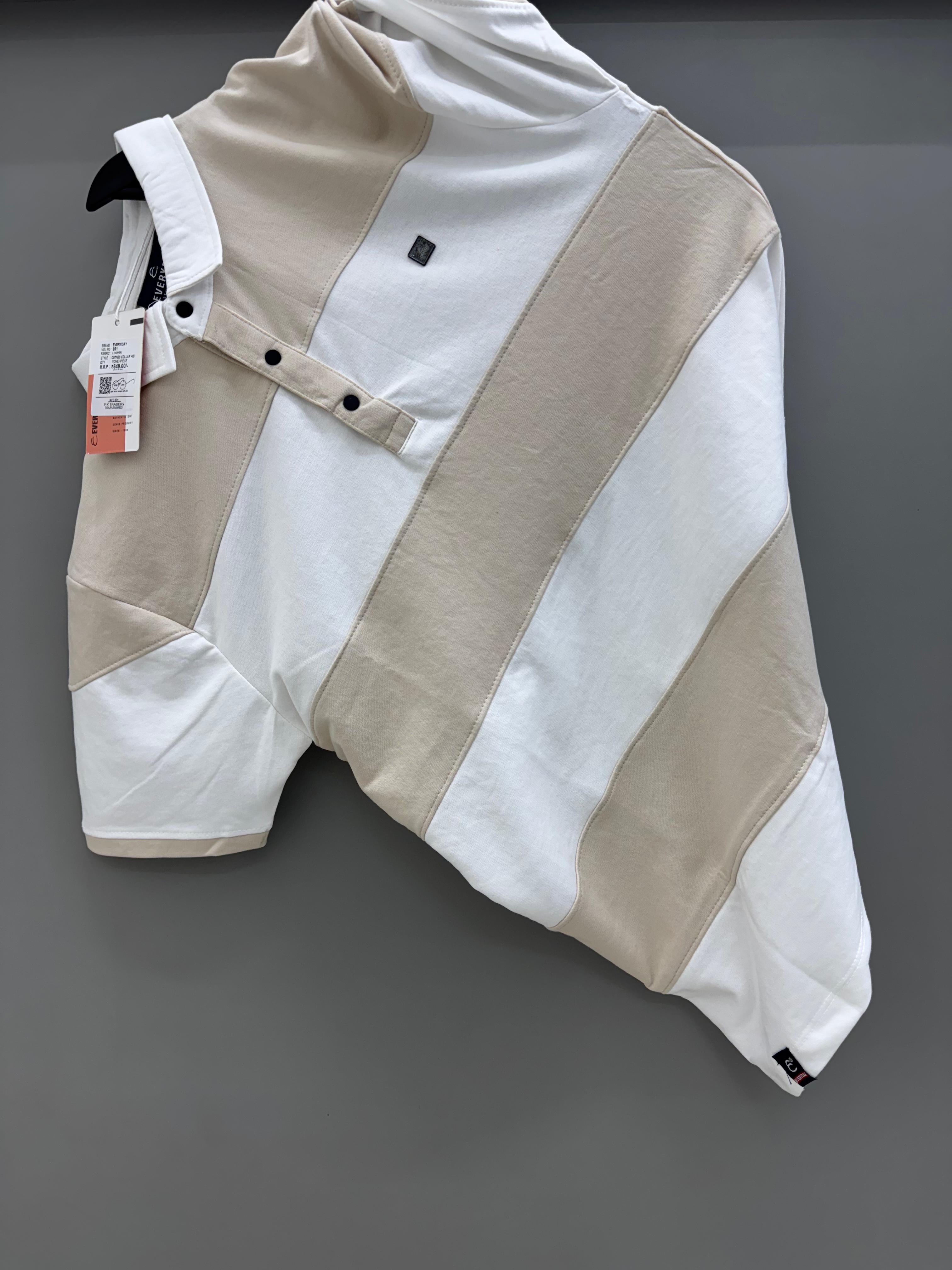 light cream strip collar T-shirts