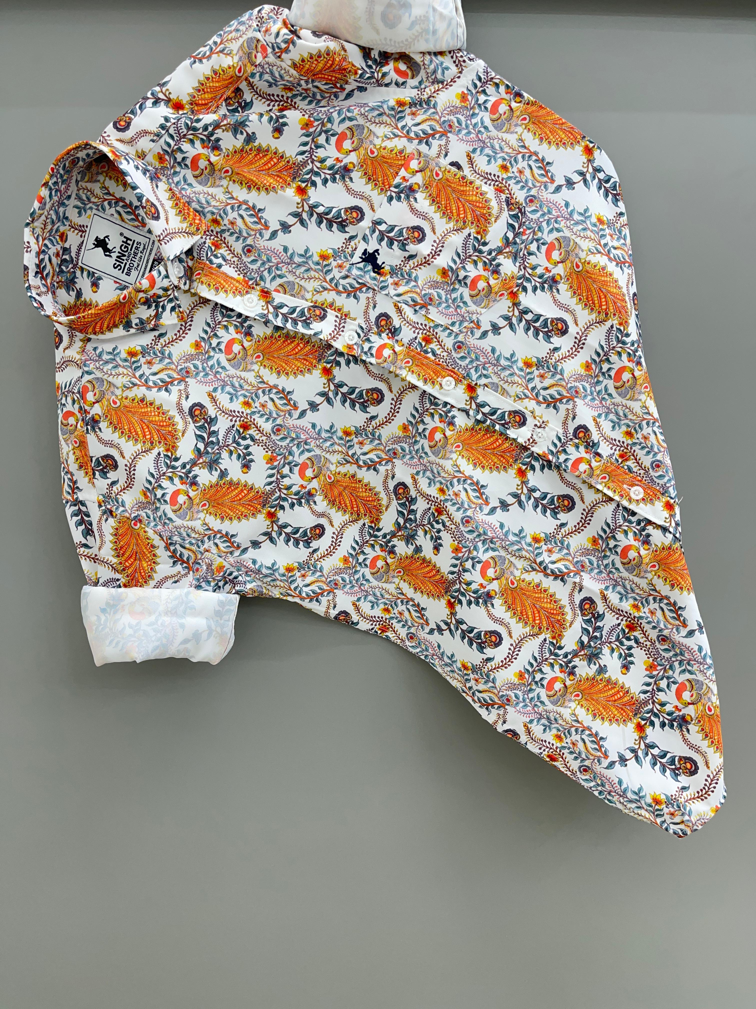 orange peacock printed