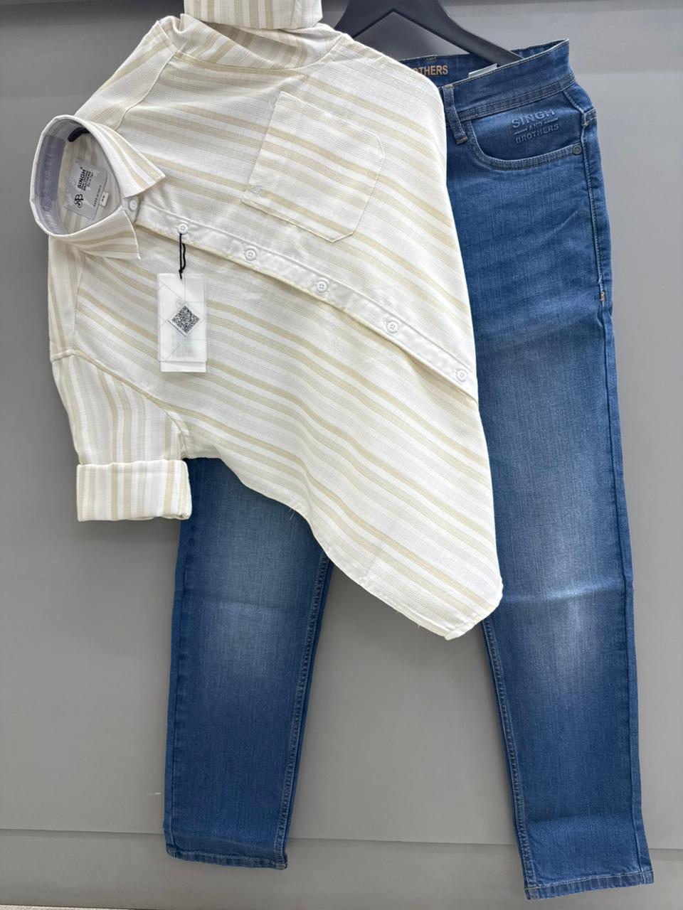 Linen Strip Shirt With jeans pant