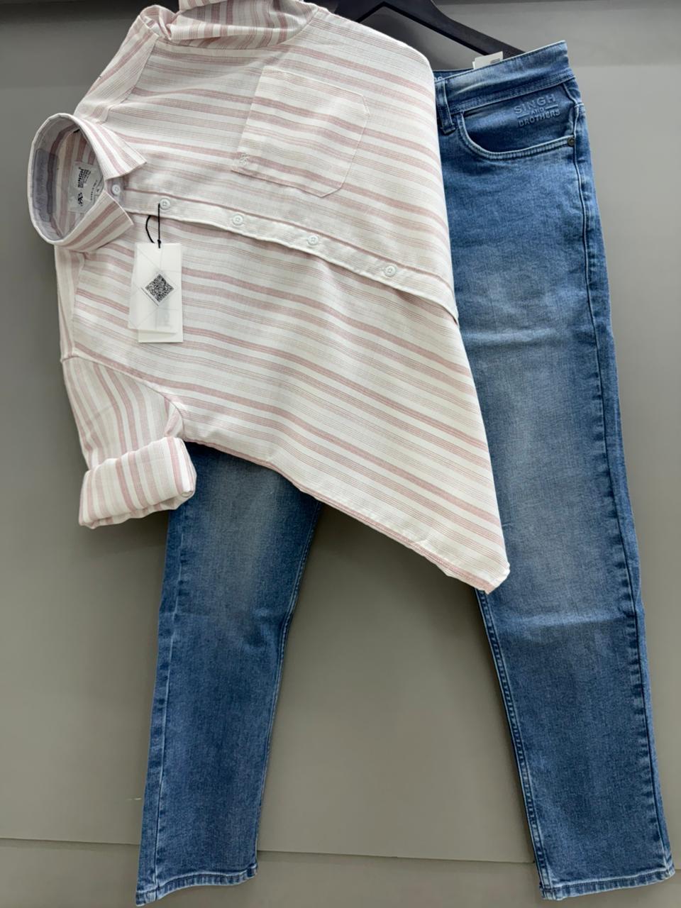 Linen Strip Shirt With jeans pant