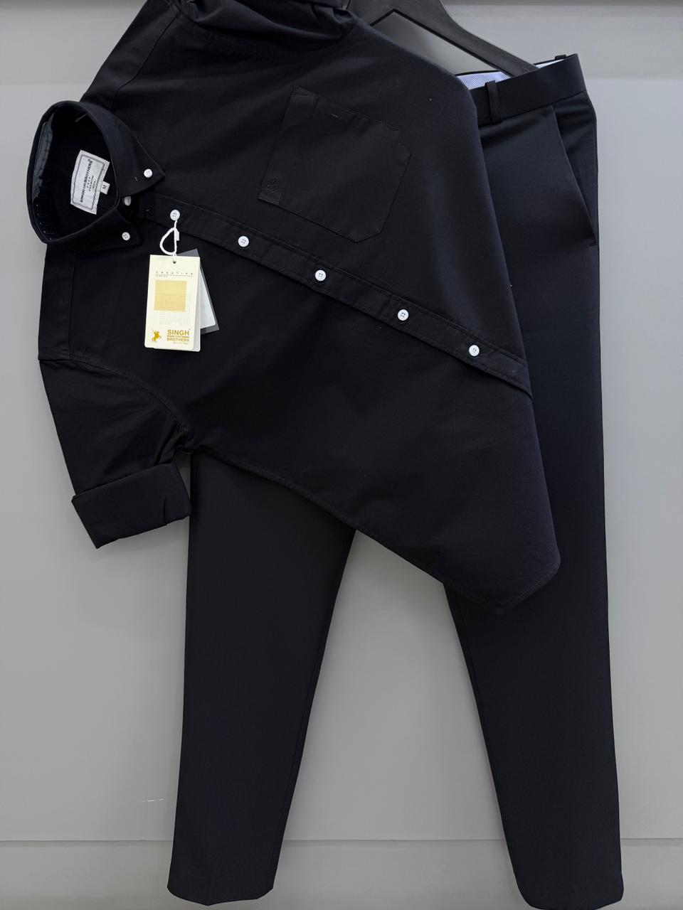 Black Cotton Oxford Shirt With Black Formal Pant