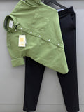 Olive Green Cotton Oxford Shirt With Black Formal Pant