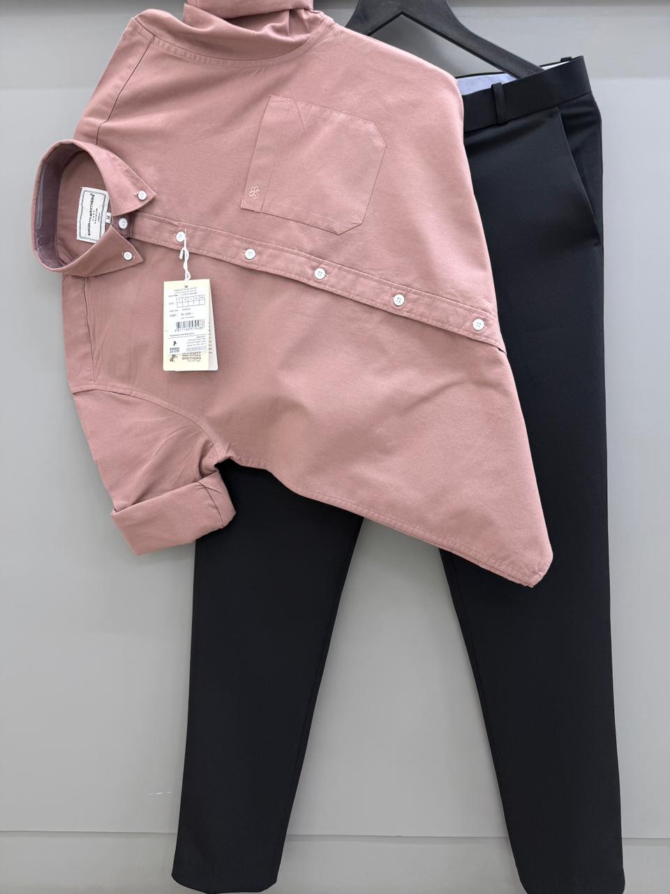 Dusty Rose Cotton Oxford Shirt With Black Formal Pant