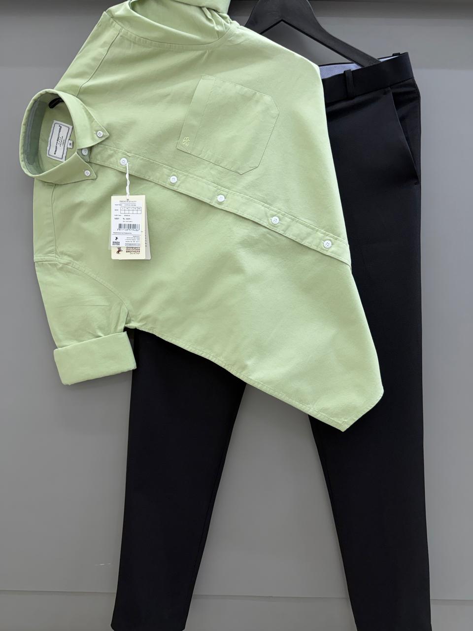 Light Green Cotton Oxford Shirt With Black Formal Pant
