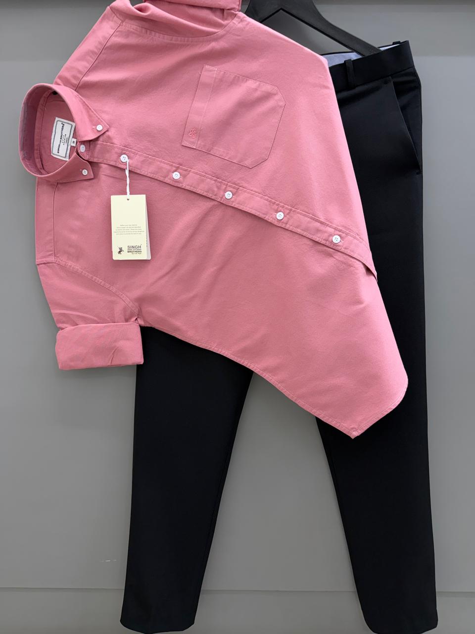 Rose pink Cotton Oxford Shirt With Black Formal Pant