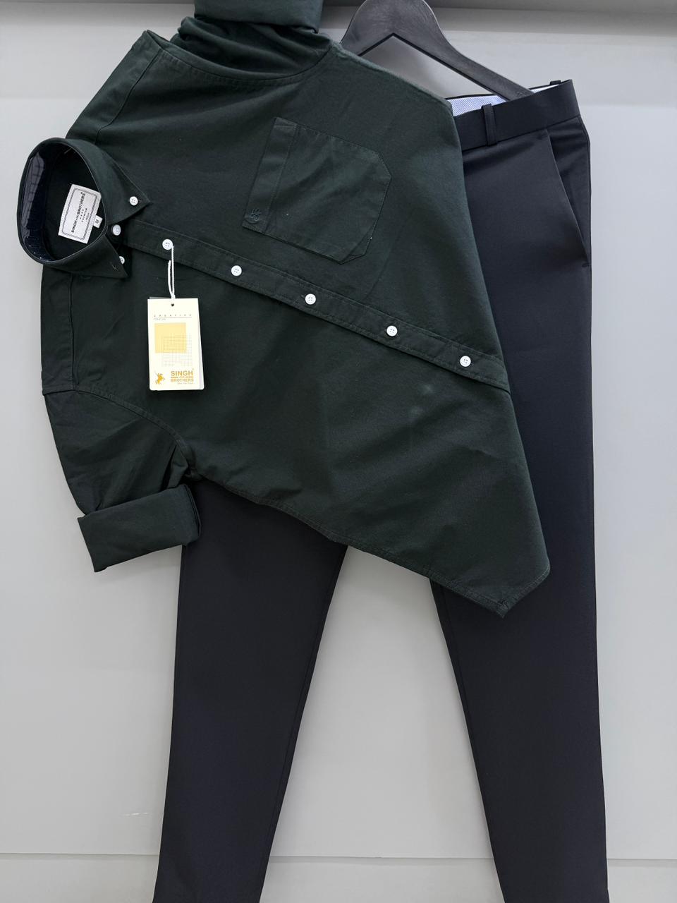 Dark green Cotton Oxford Shirt With Black Formal Pant
