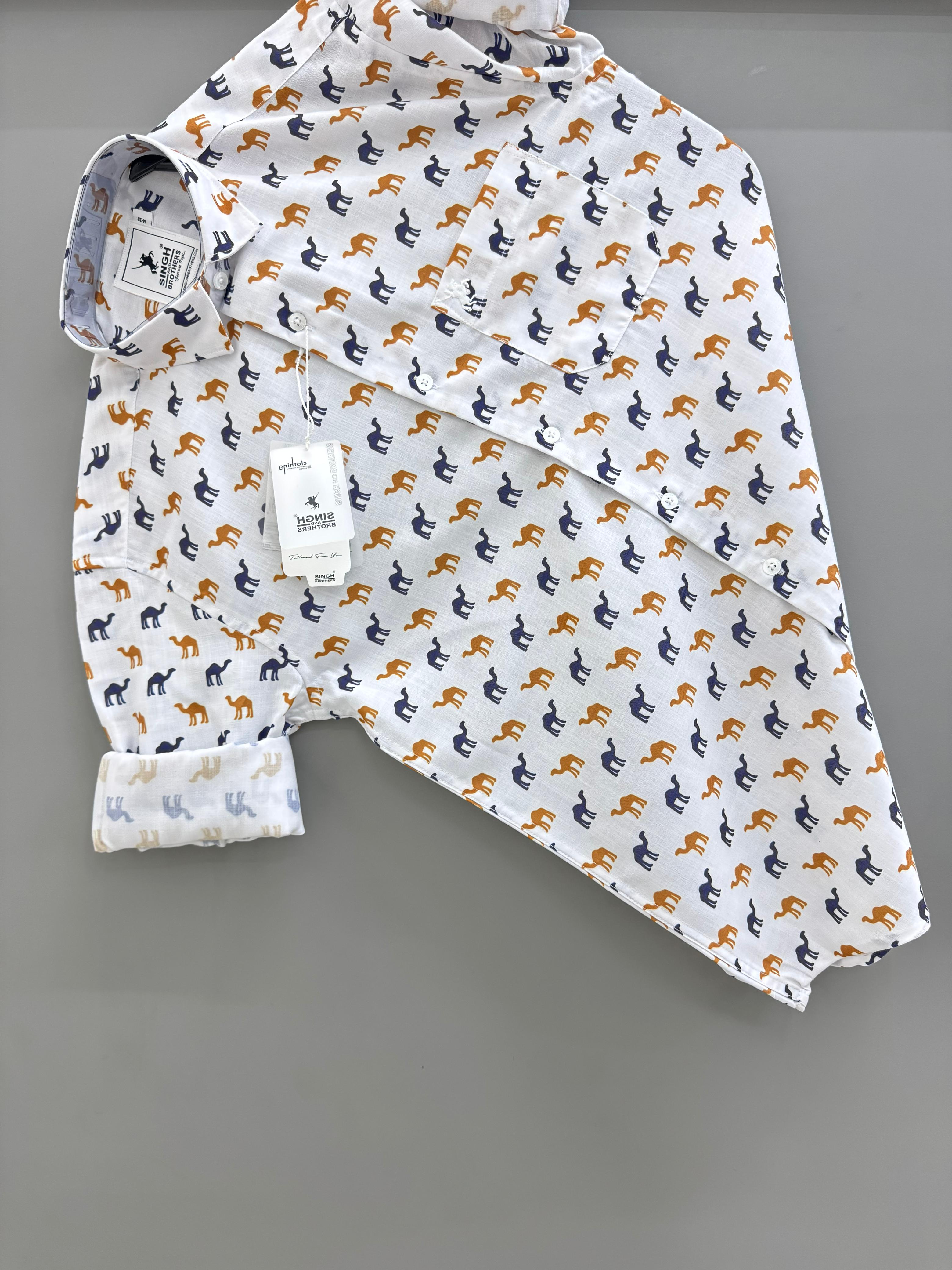 Cream Blue camel Printed