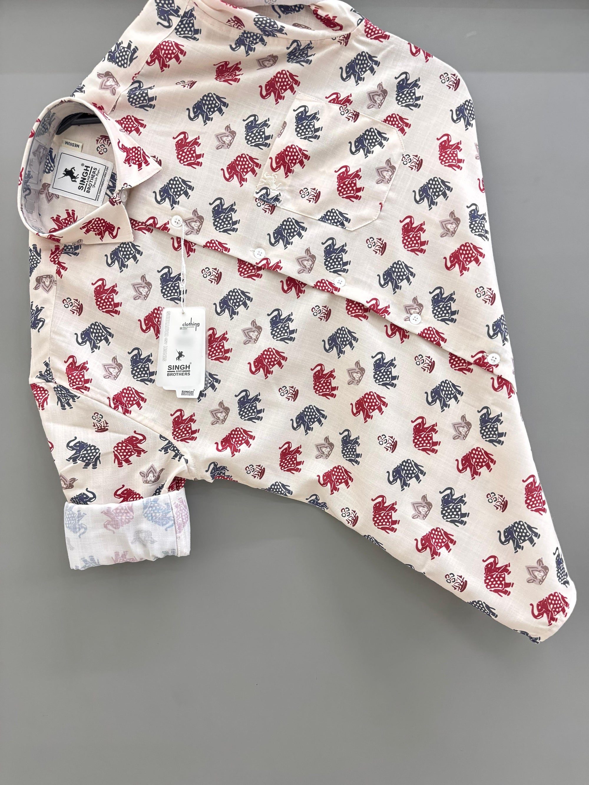 Cream Red Blue elephant Printed
