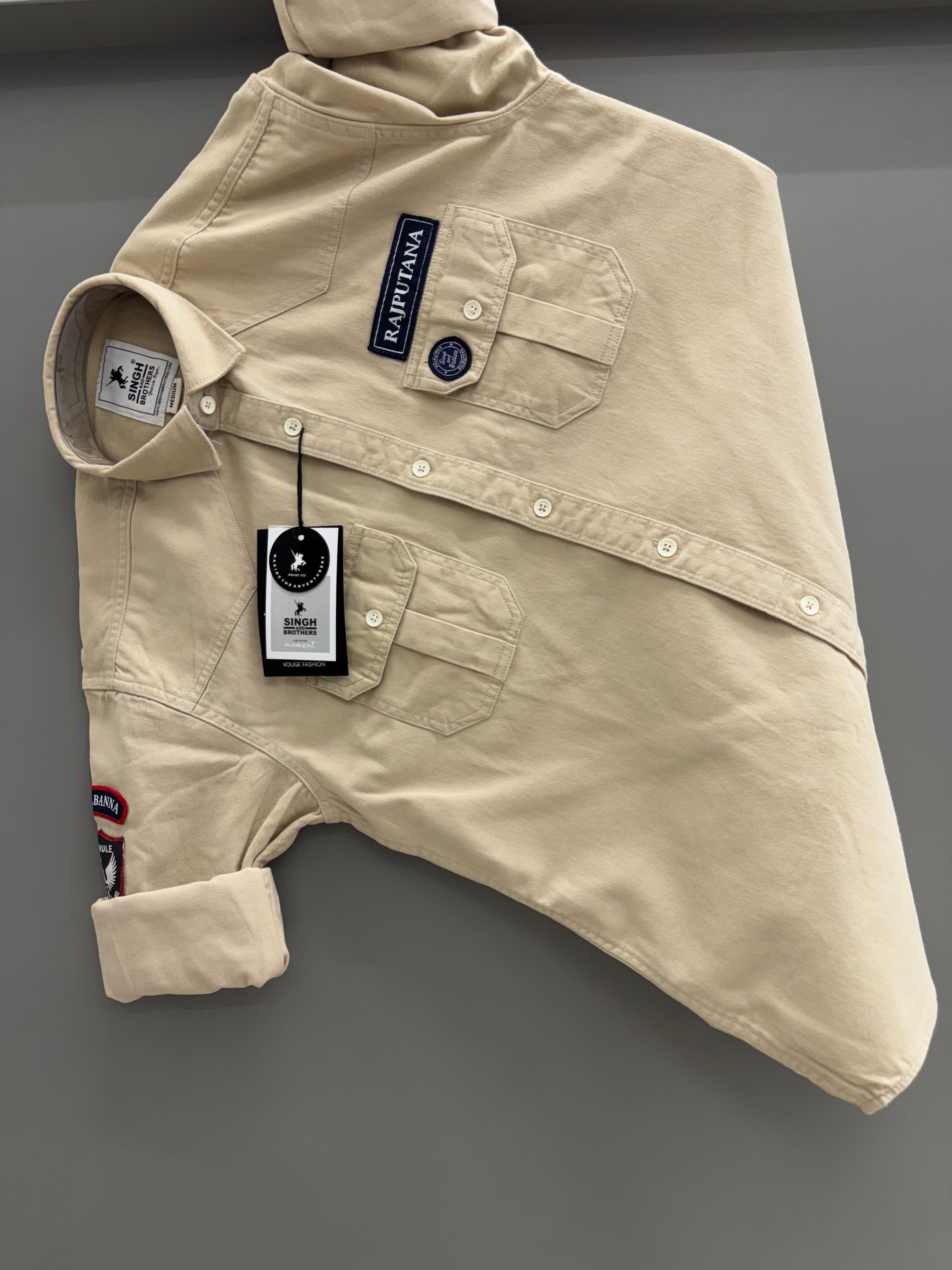 Double Pocket cream Rajputana Shirt