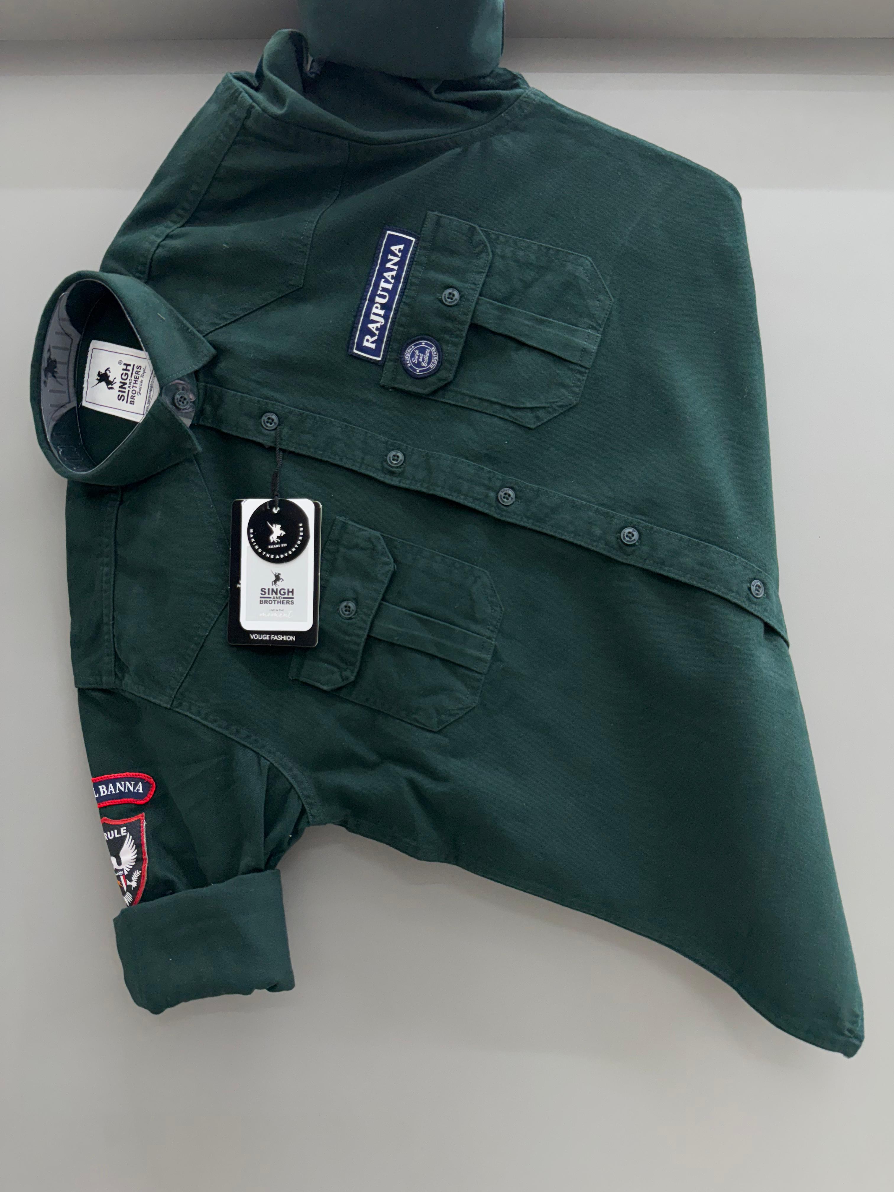Double Pocket dark green Rajputana Shirt