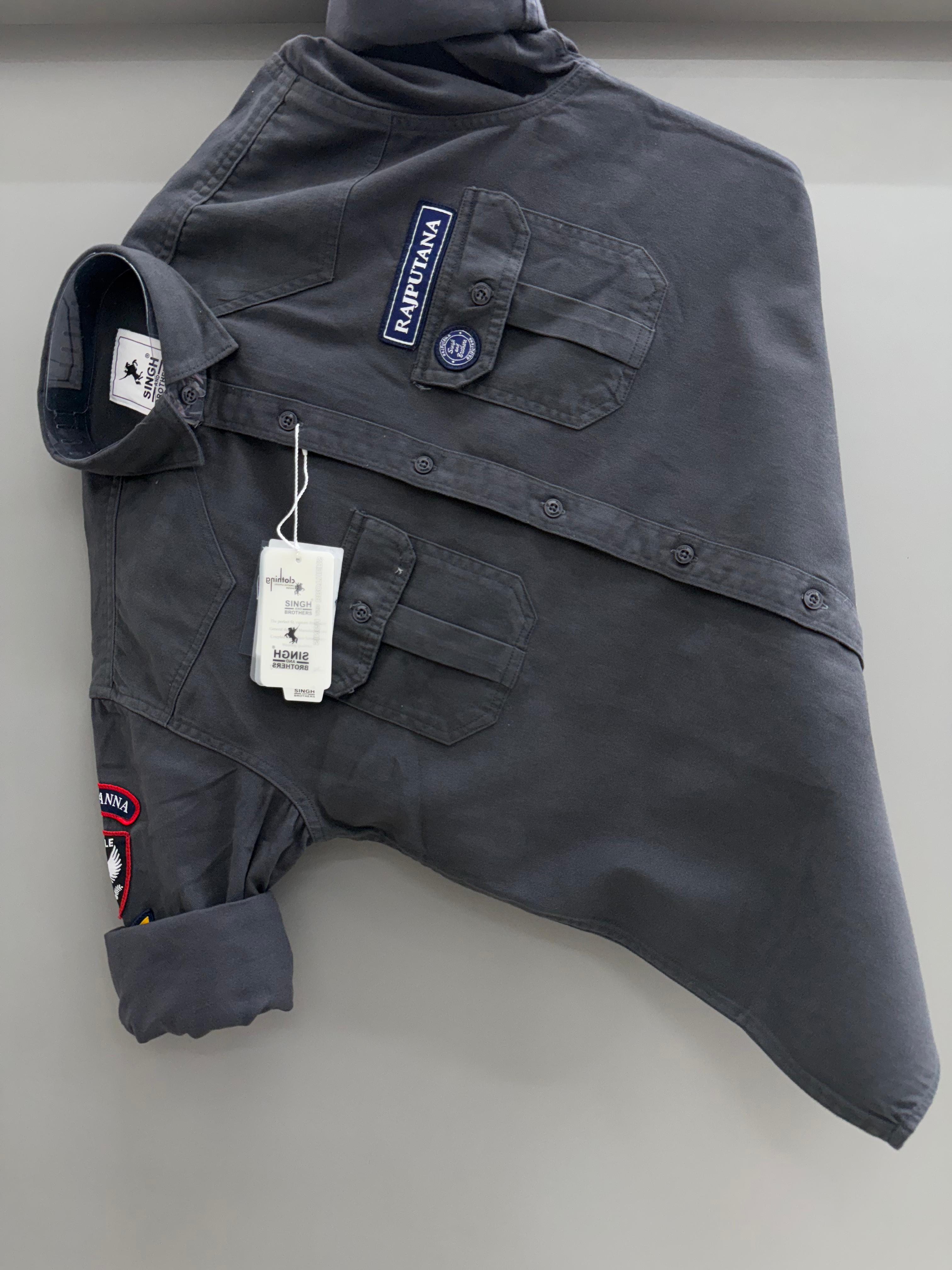 Double Pocket dark grey Rajputana Shirt