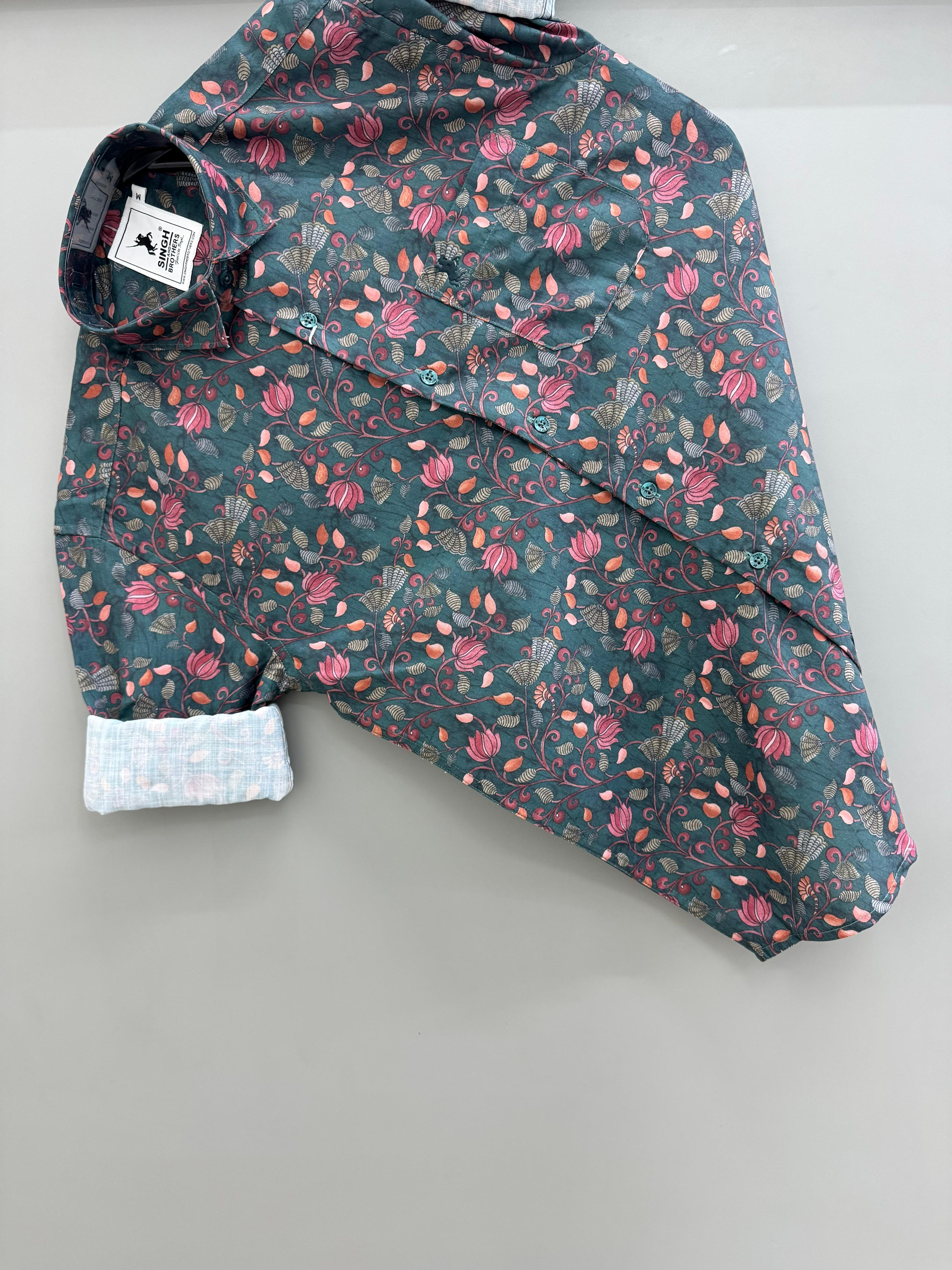 Green Flower Arabic Printed