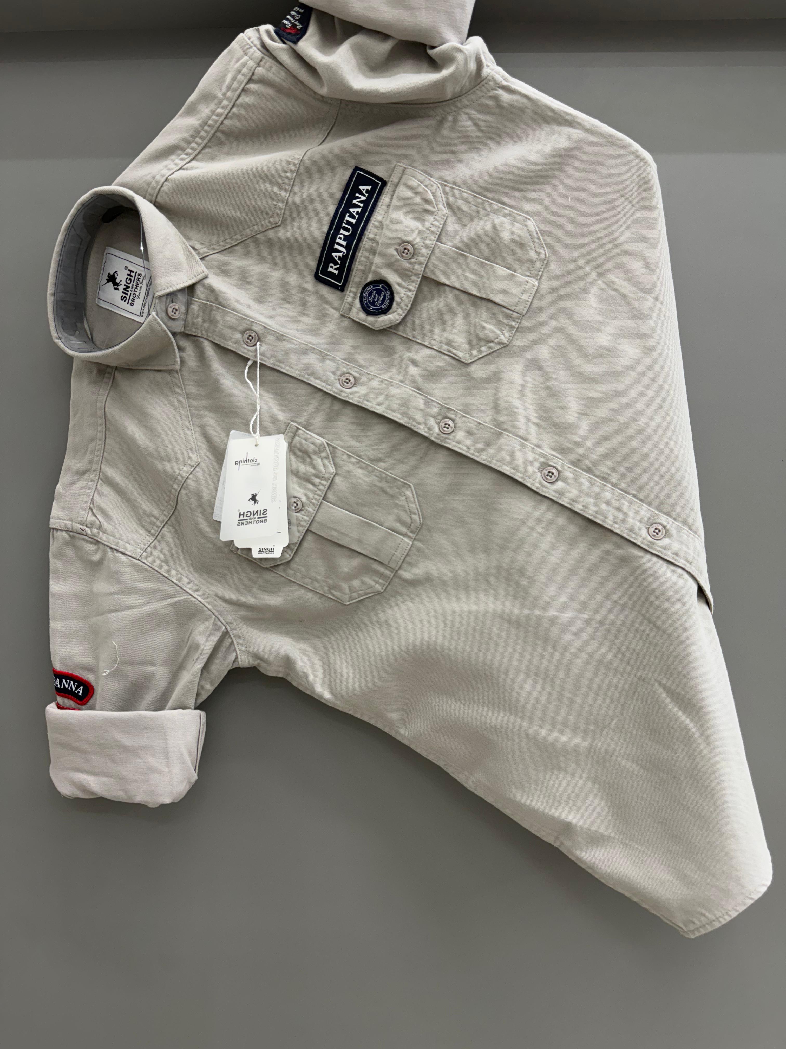 Double Pocket light grey Rajputana Shirt