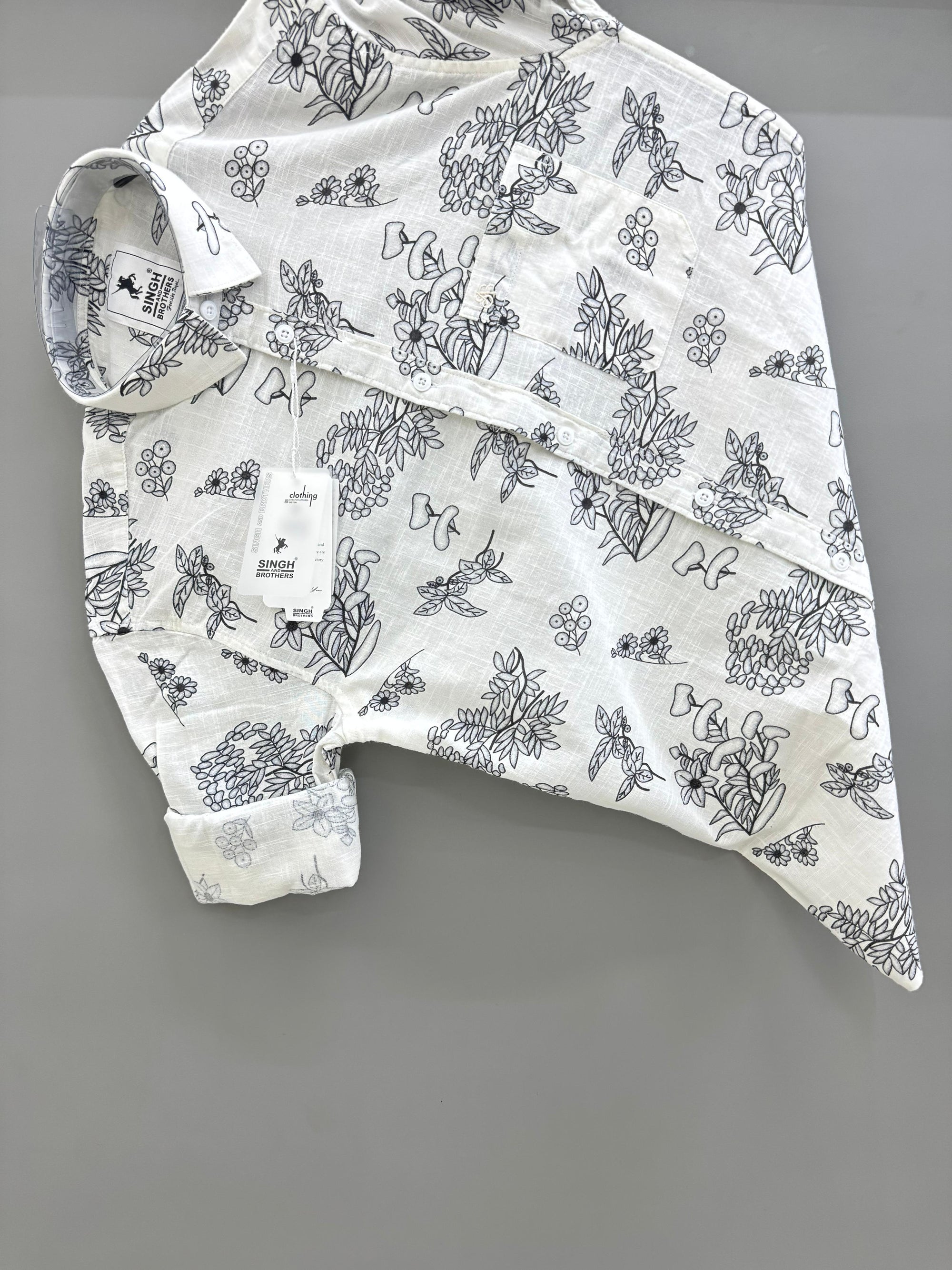 Linen white flower printed