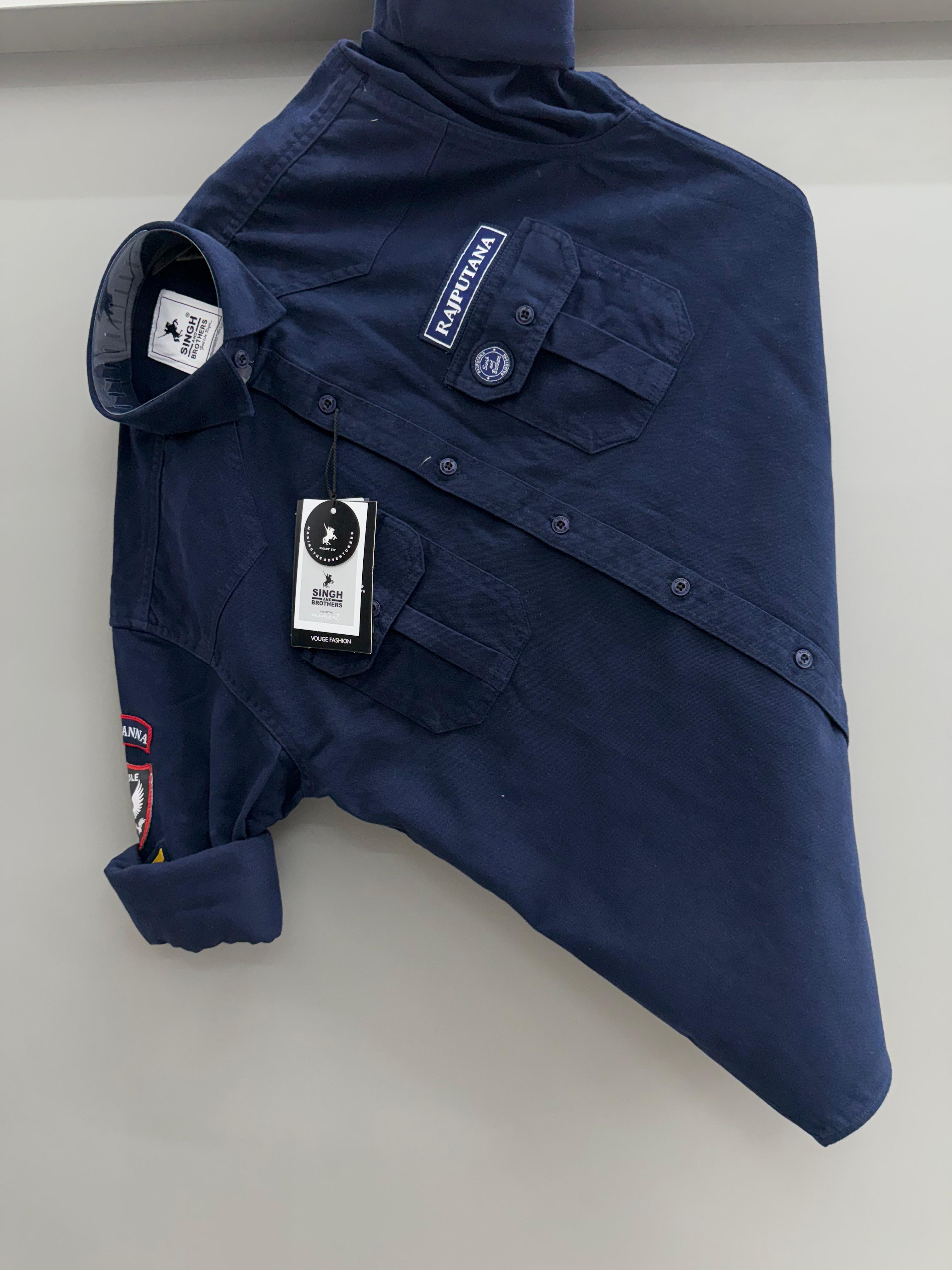 Double Pocket navy blue Rajputana Shirt