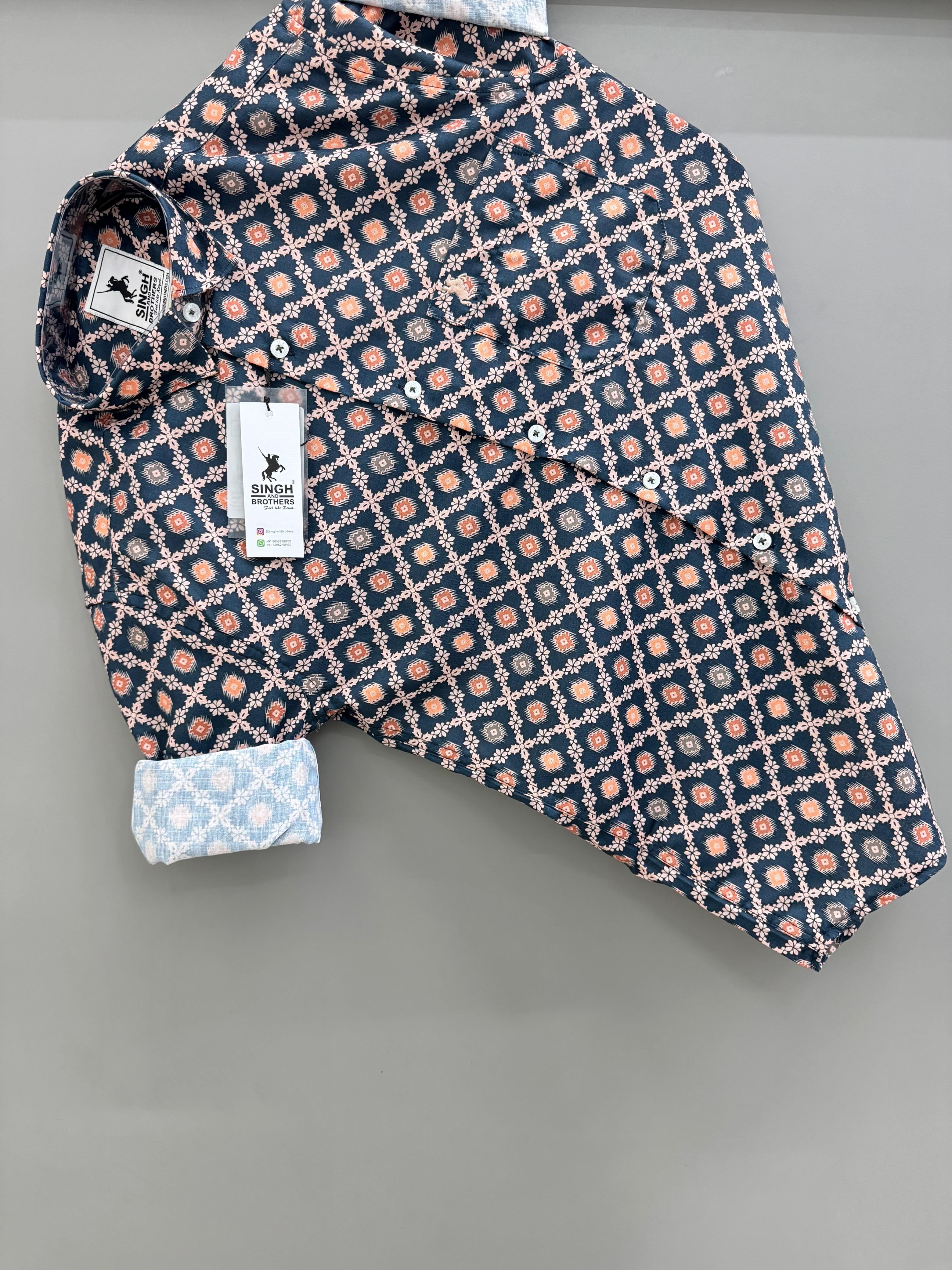 Navy blue Square printed