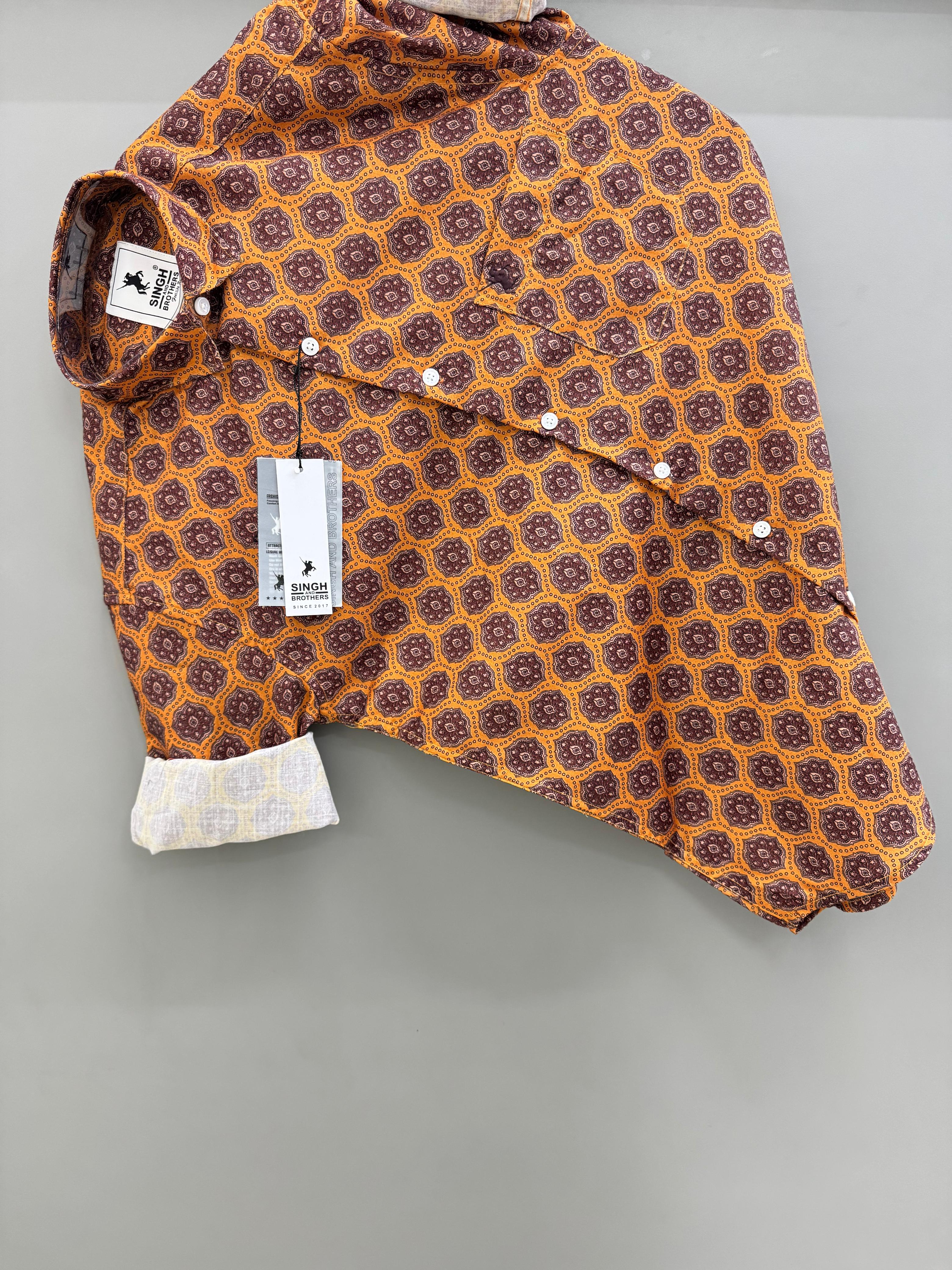 orange brown flower  printed