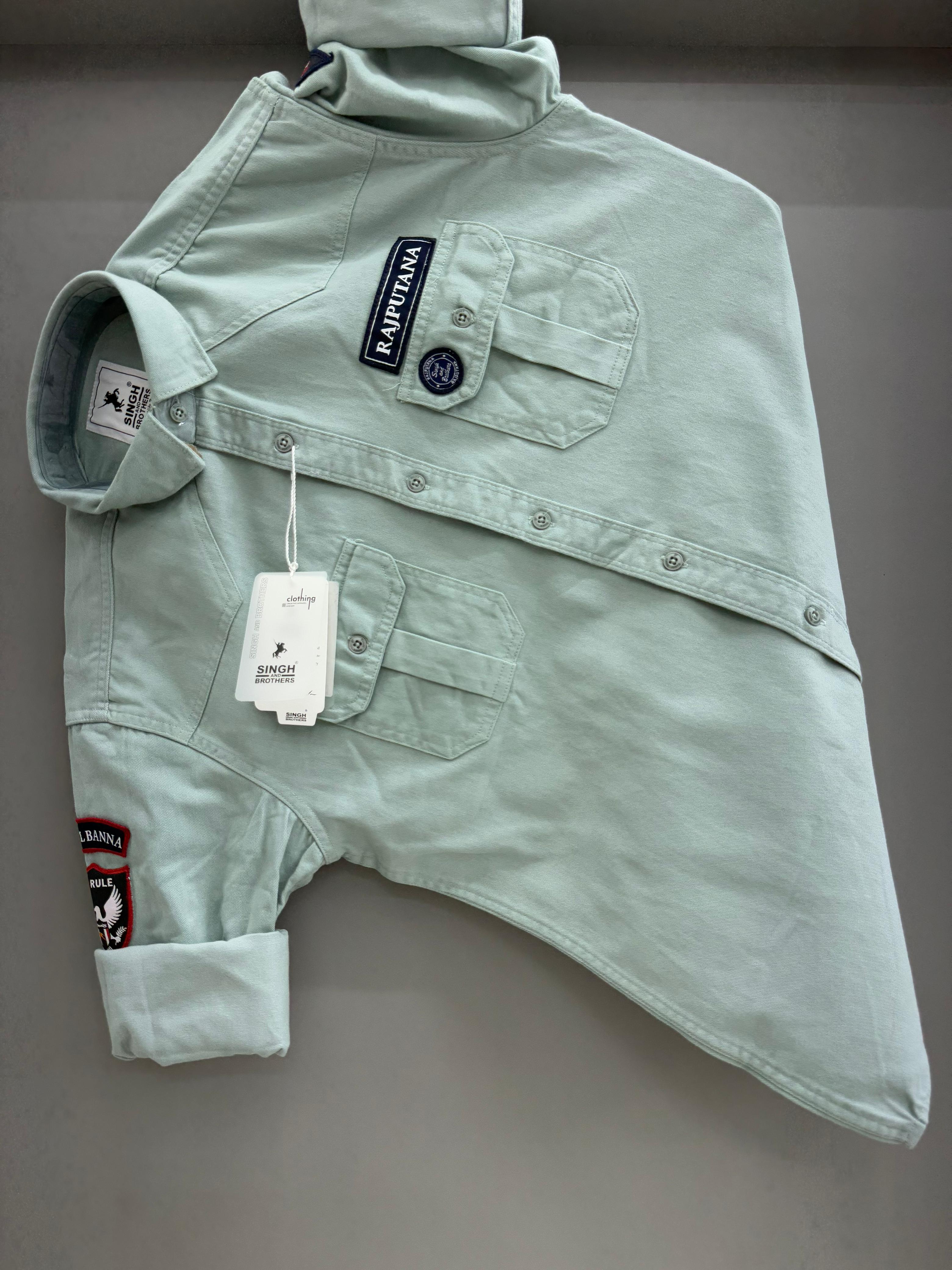 Double Pocket peach green Rajputana Shirt