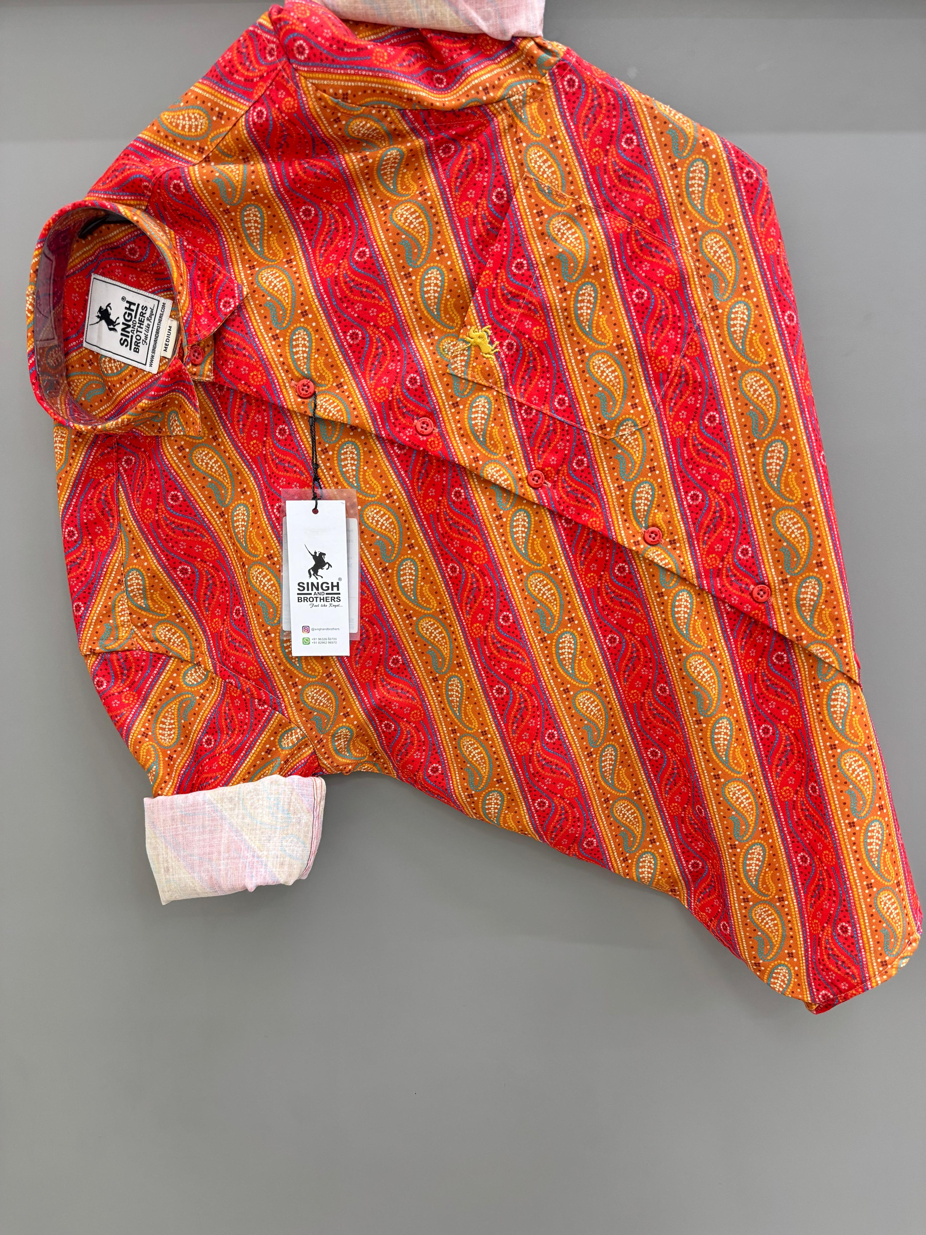 Red yellow strip printed