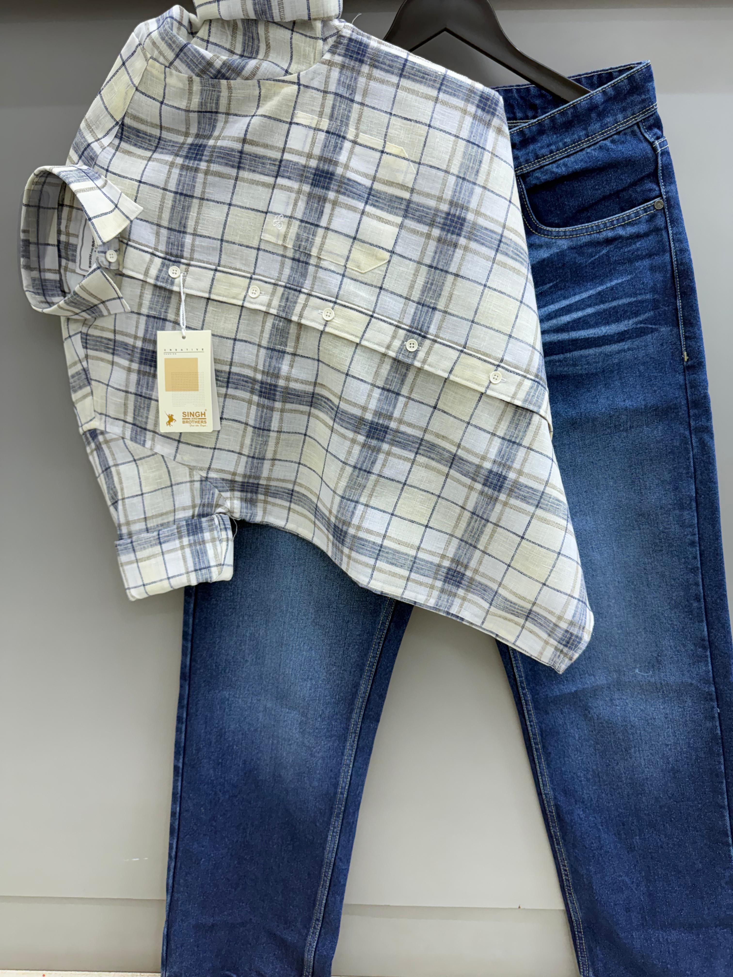 Linen Check Shirt with Baggy Pant