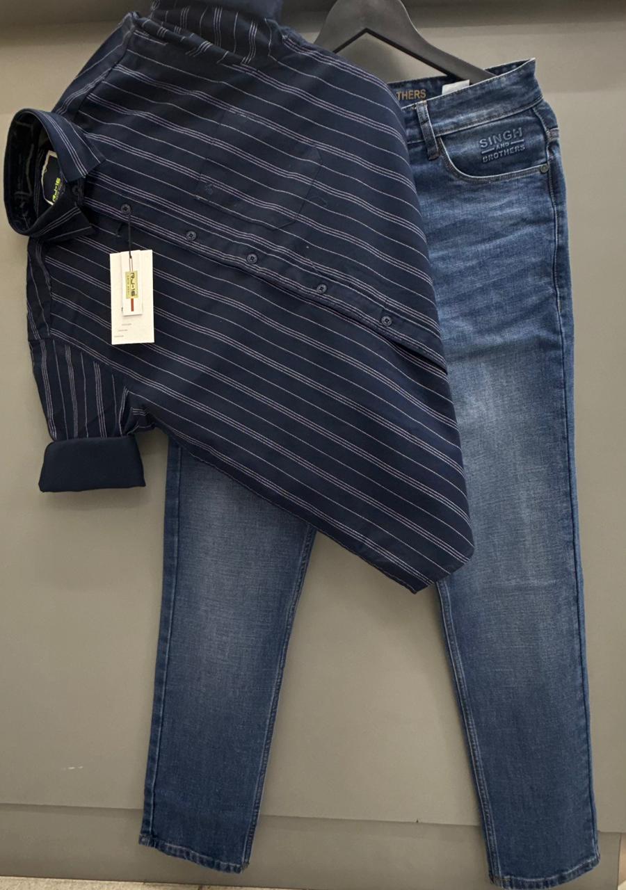 Printed strip shirt with pant