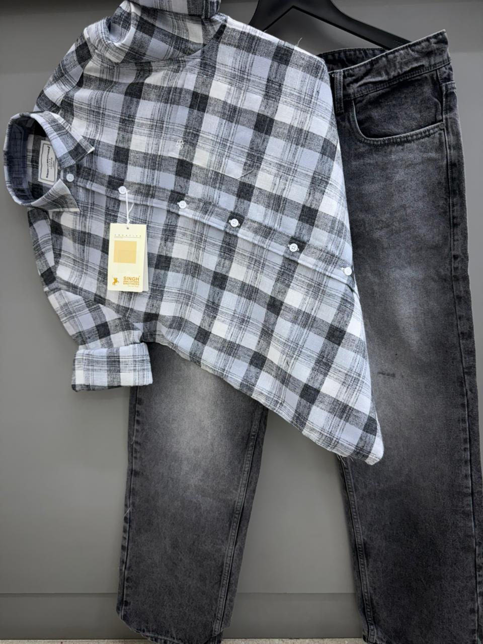 Linen Check Shirt with Baggy Pant
