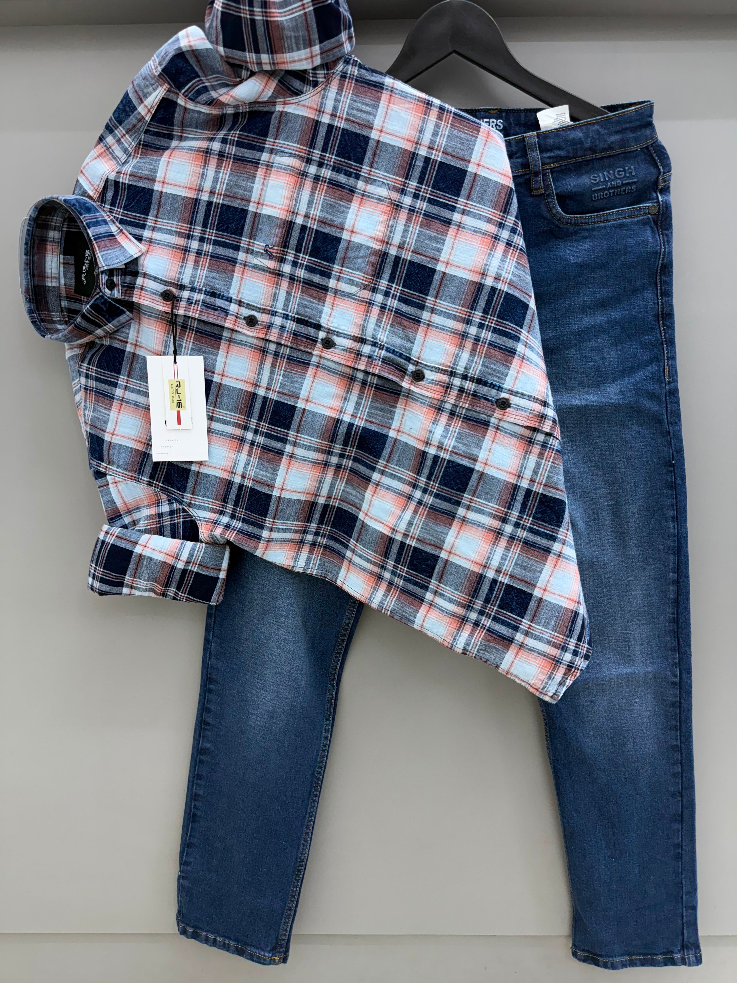 Indigo checks shirt with pant