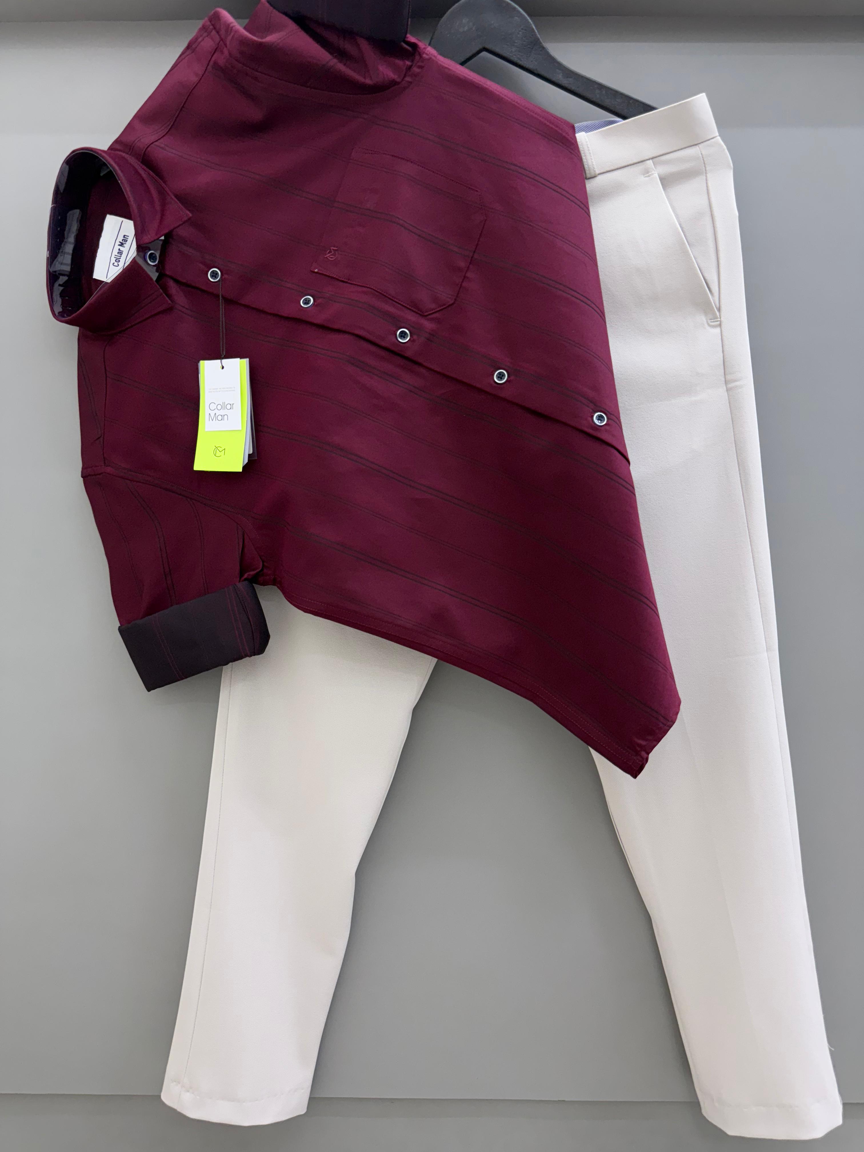 Satin strip shirt with pant