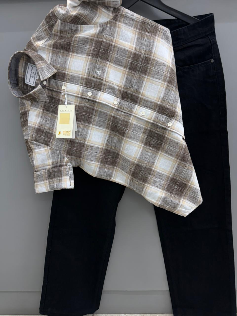 Linen  Check Shirt with Baggy Pant