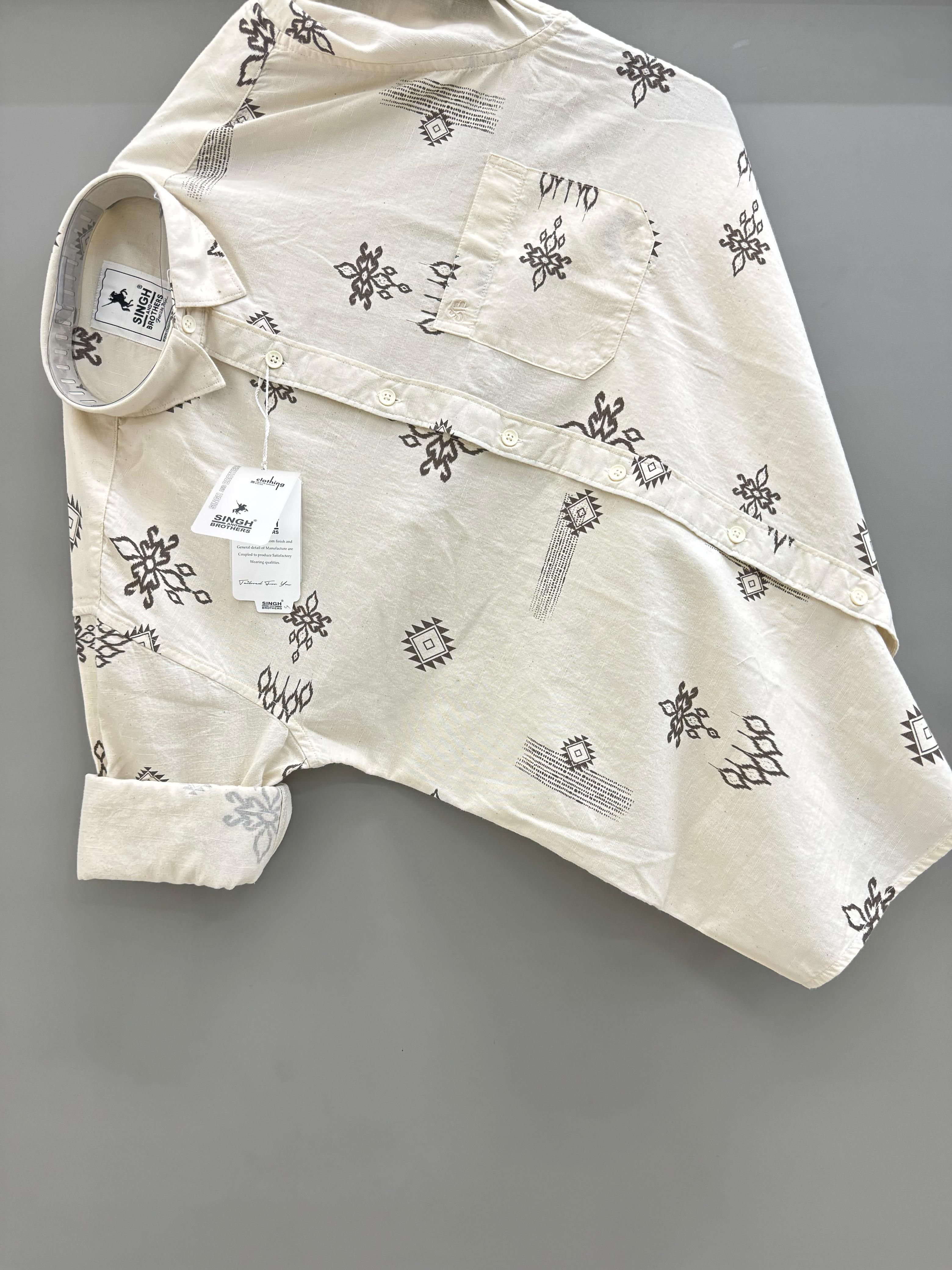 Linen white Printed