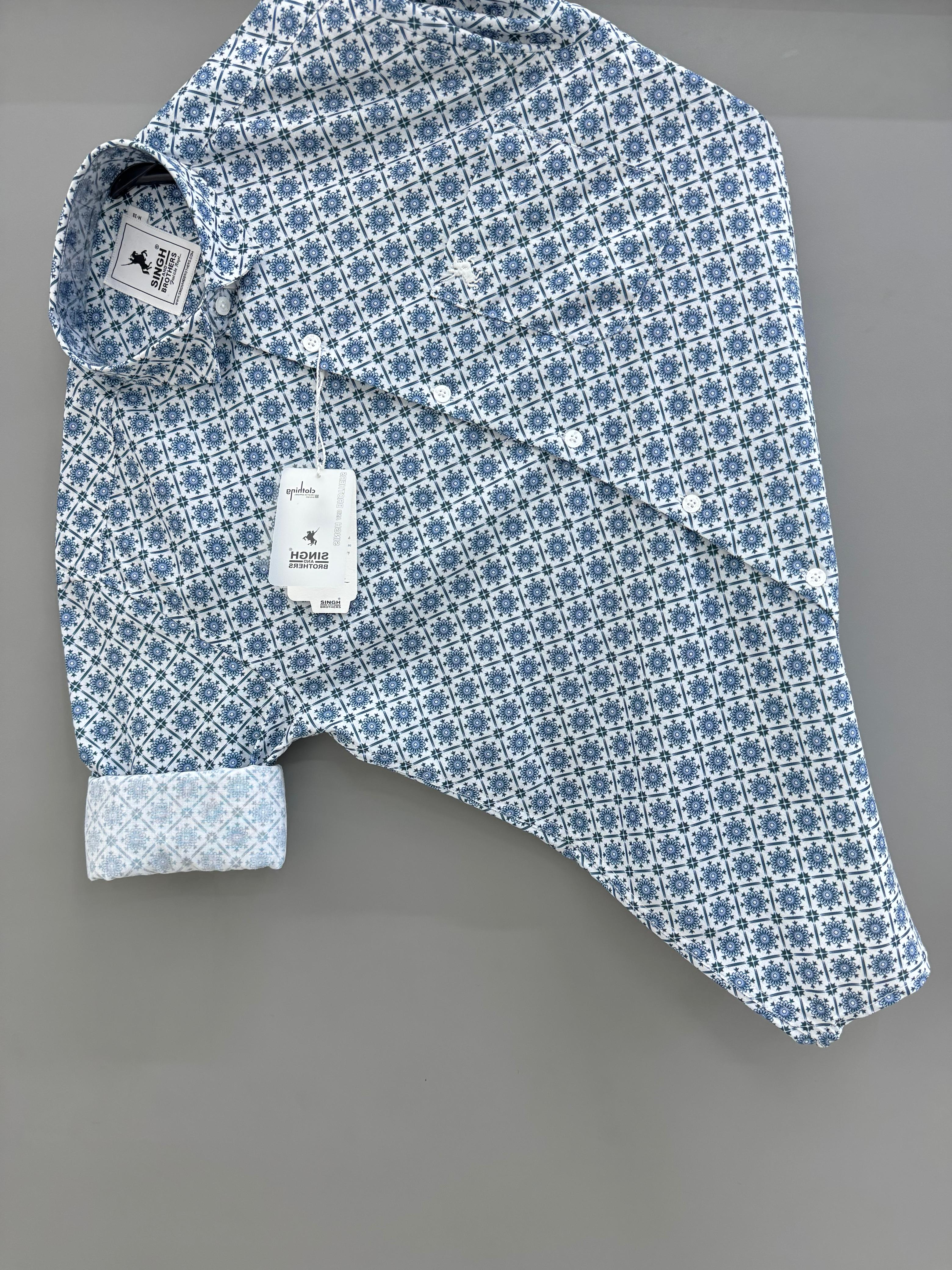 White Blue dot printed
