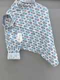White blue dot printed