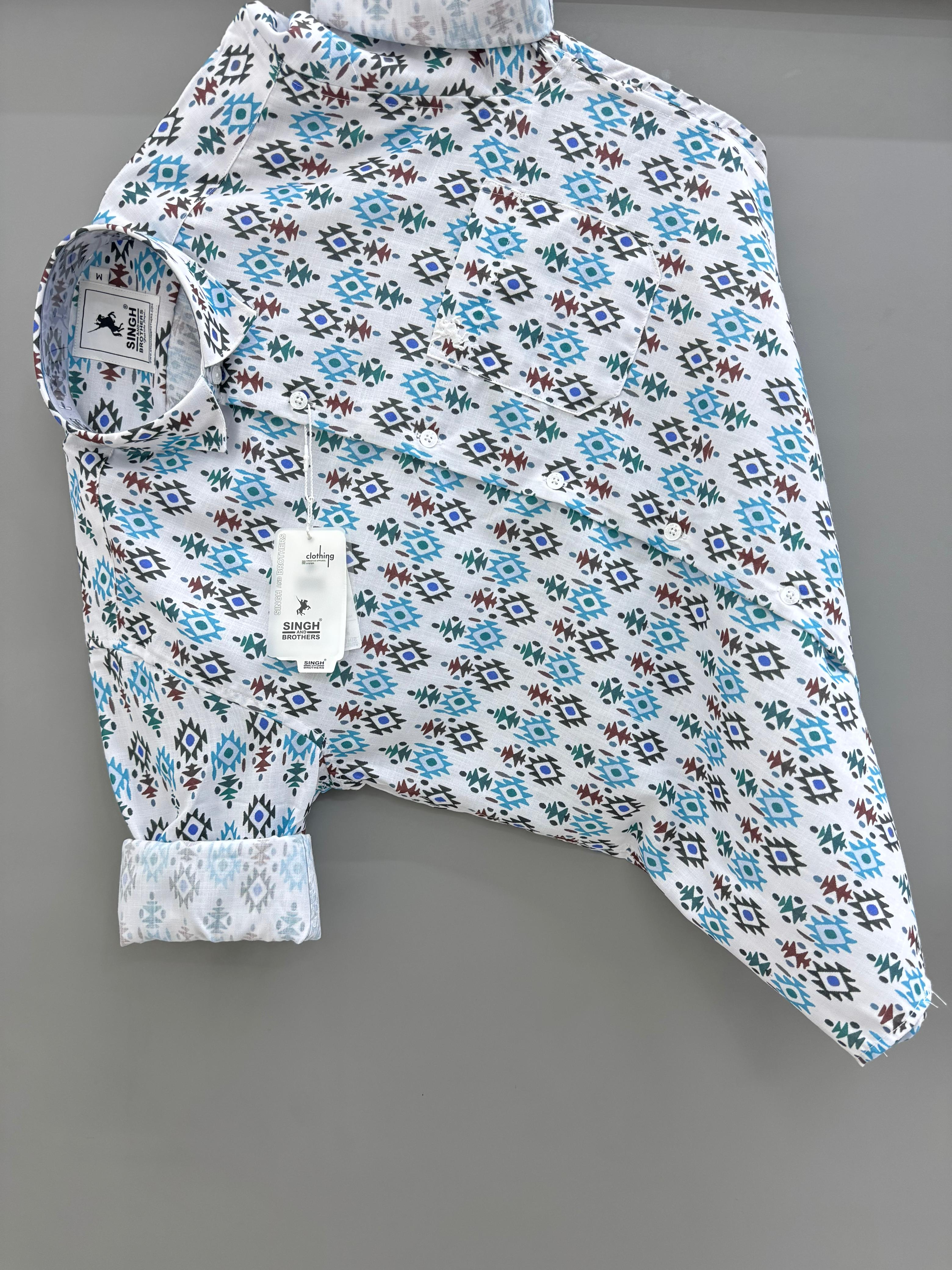 White blue dot printed