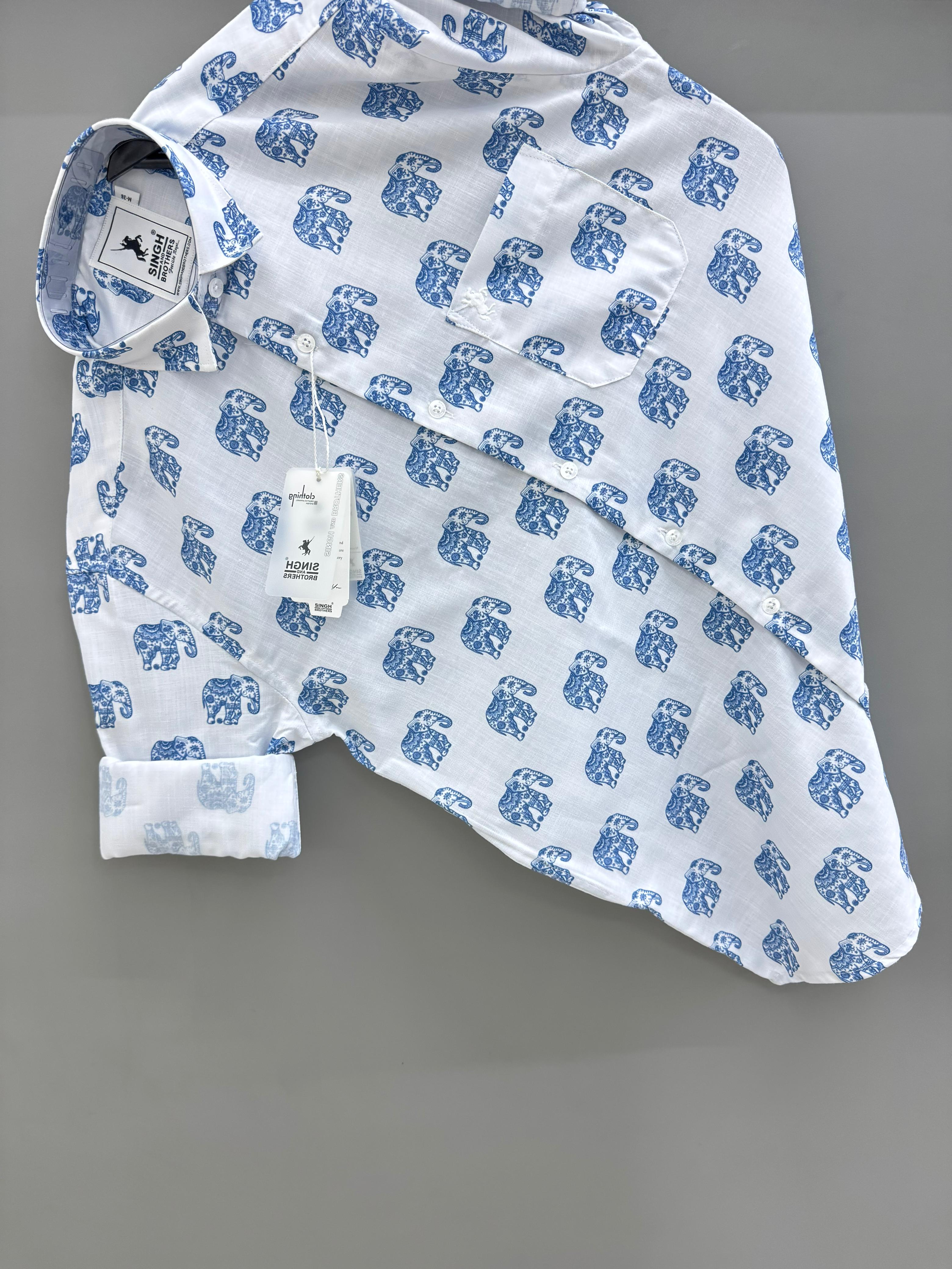 White Blue Elephant dot printed